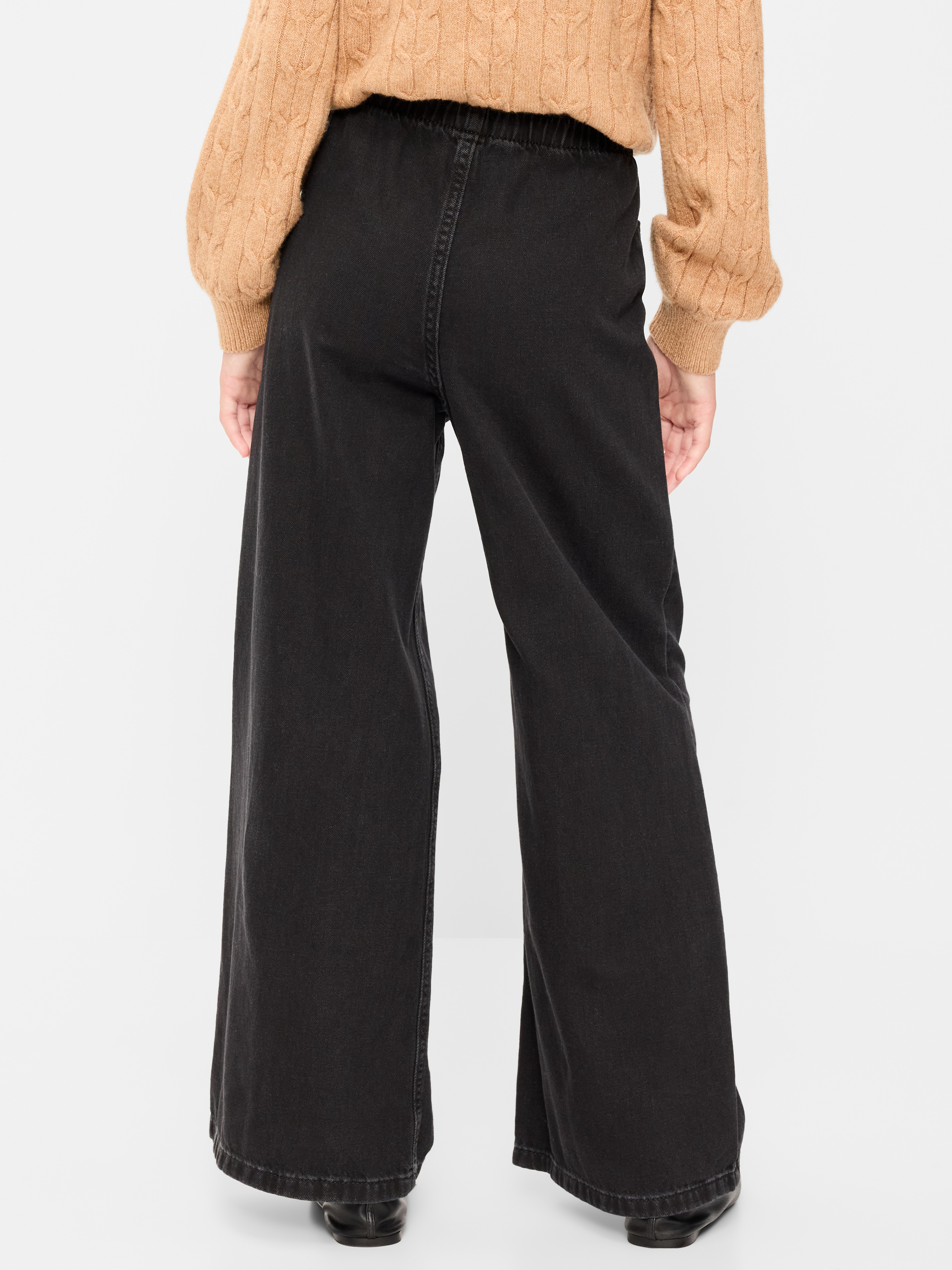 High-Waisted Pull-On Baggy Wide-Leg Jeans for Girls - Black Wash - 2