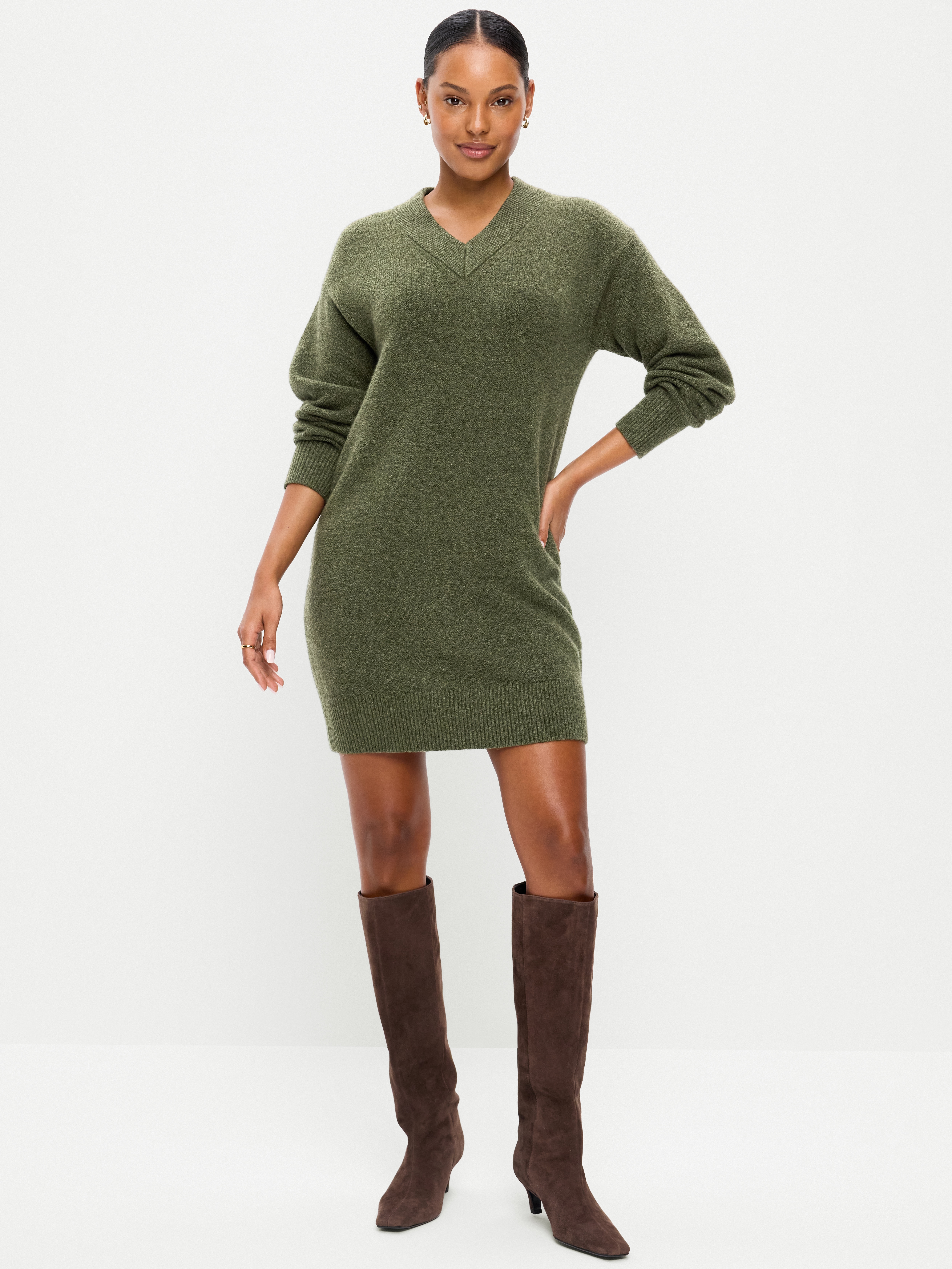 SoSoft Long-Sleeve V-Neck Mini Sweater Dress - Alpine Tundra - 1