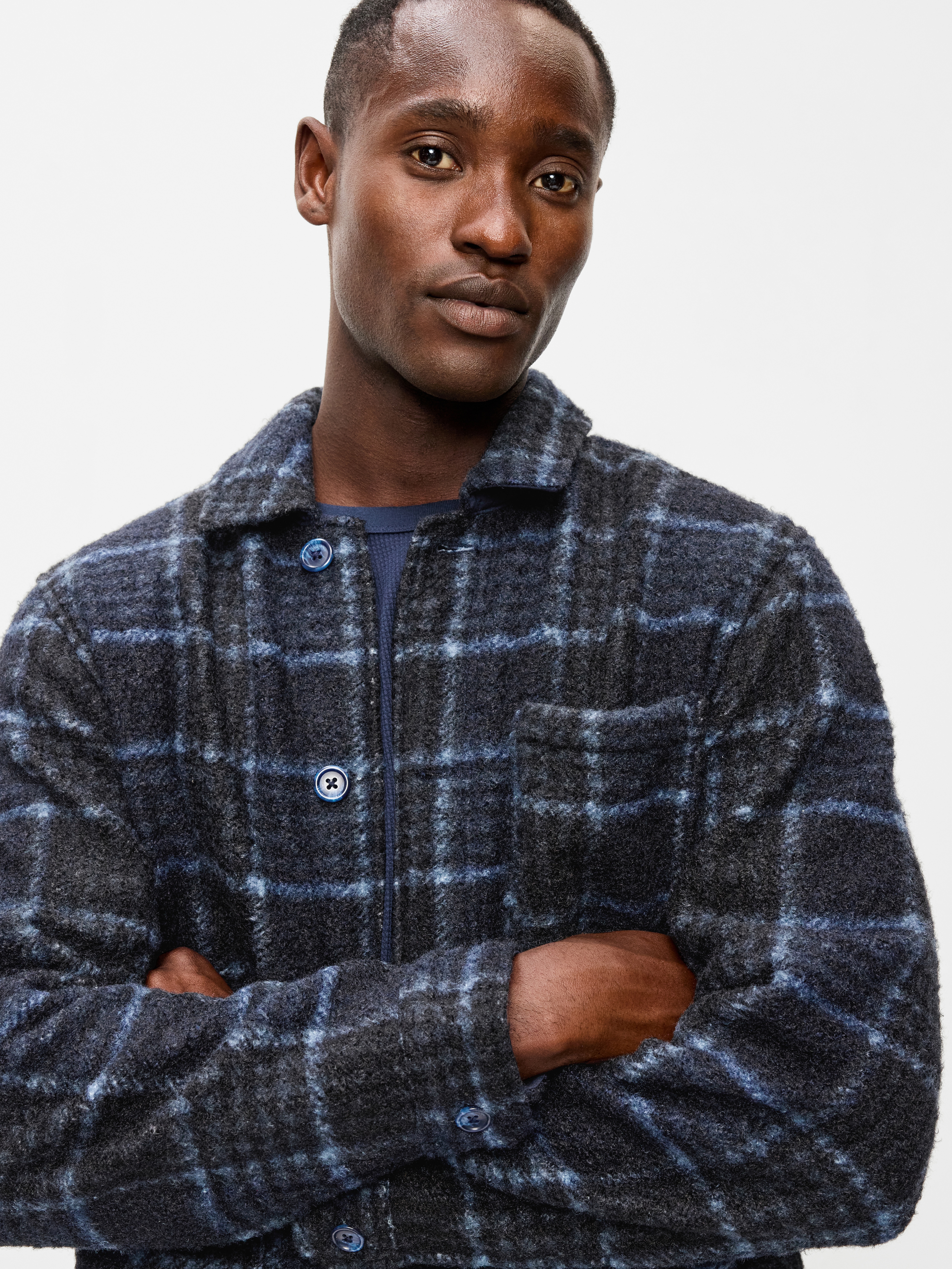 Wool-Blend Chore Jacket - Blue Plaid - 5
