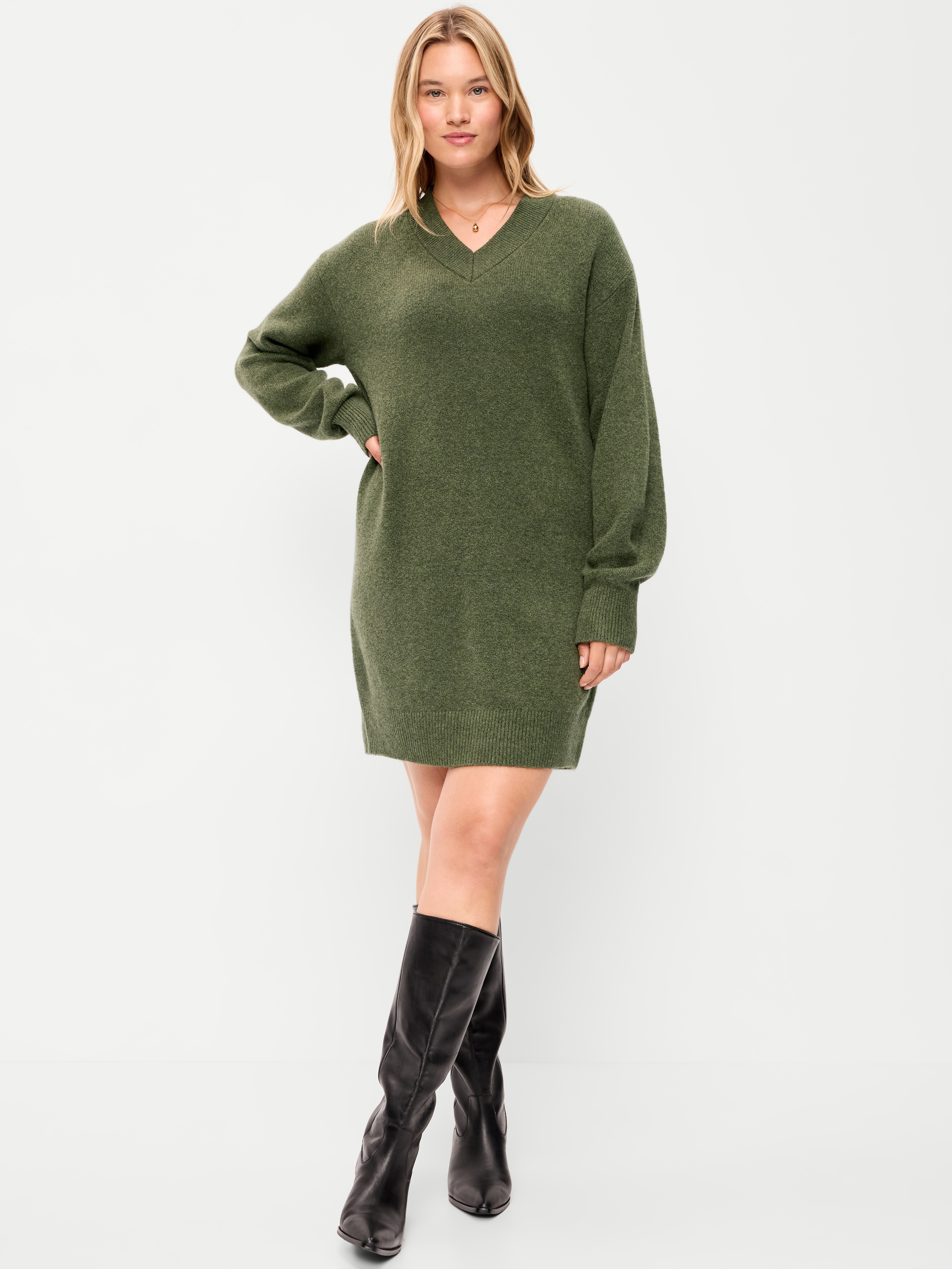 SoSoft Long-Sleeve V-Neck Mini Sweater Dress - Alpine Tundra - 6