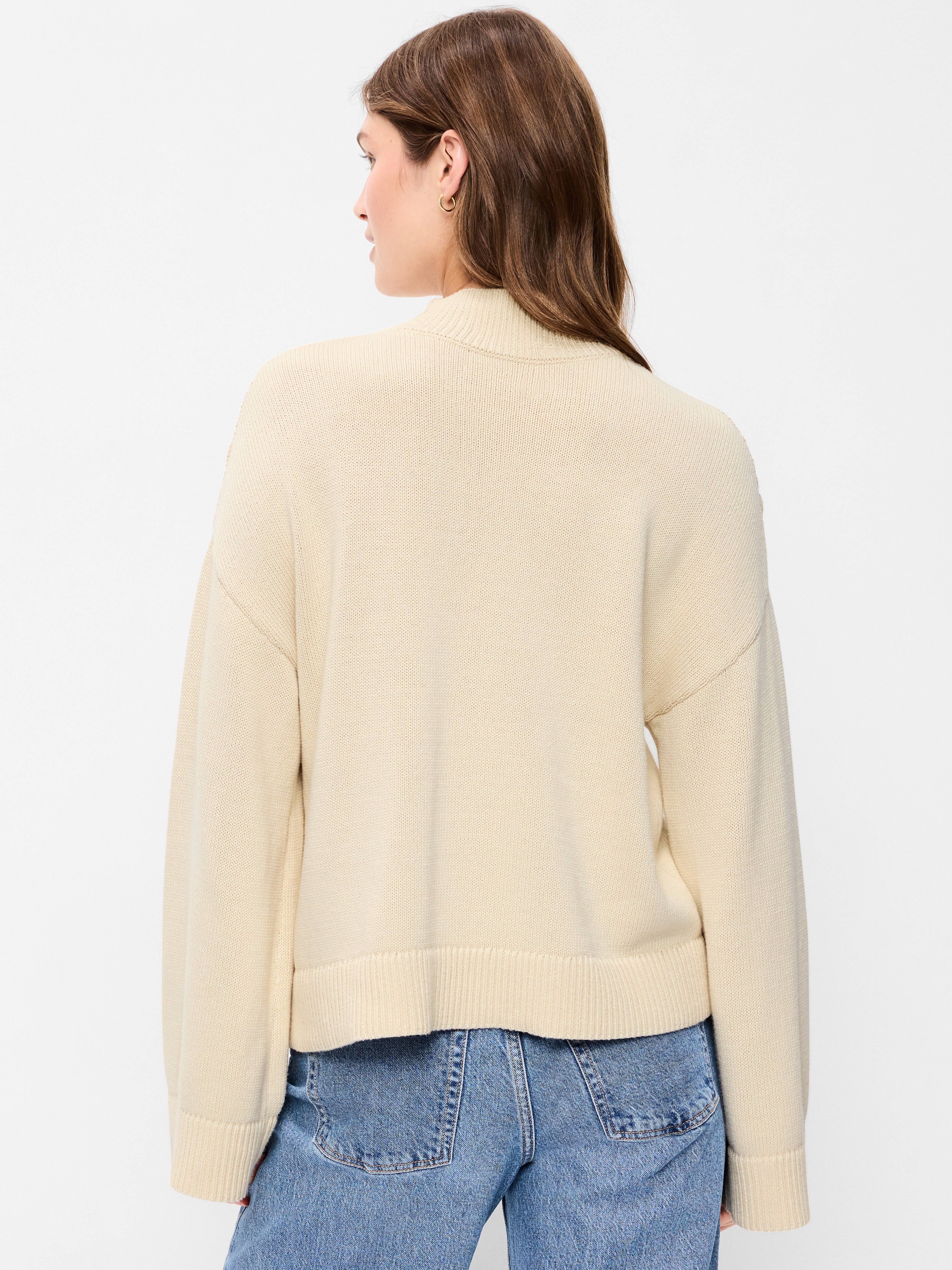 Seaside Cotton Mock-Neck Lace Inset Sweater - Wish Bone - 2