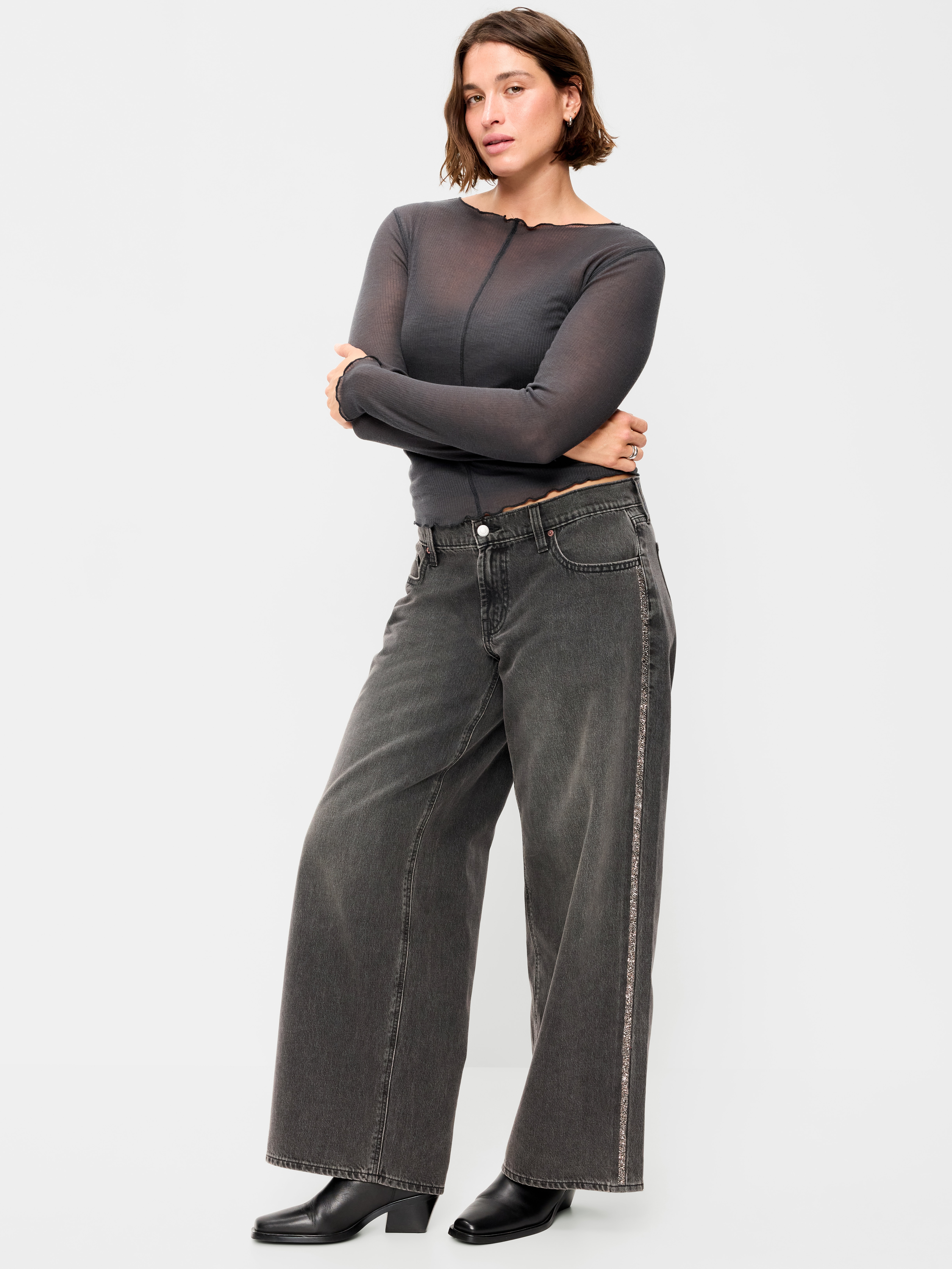 Low-Rise Baggy Wide-Leg Jeans - Amber Black - 6