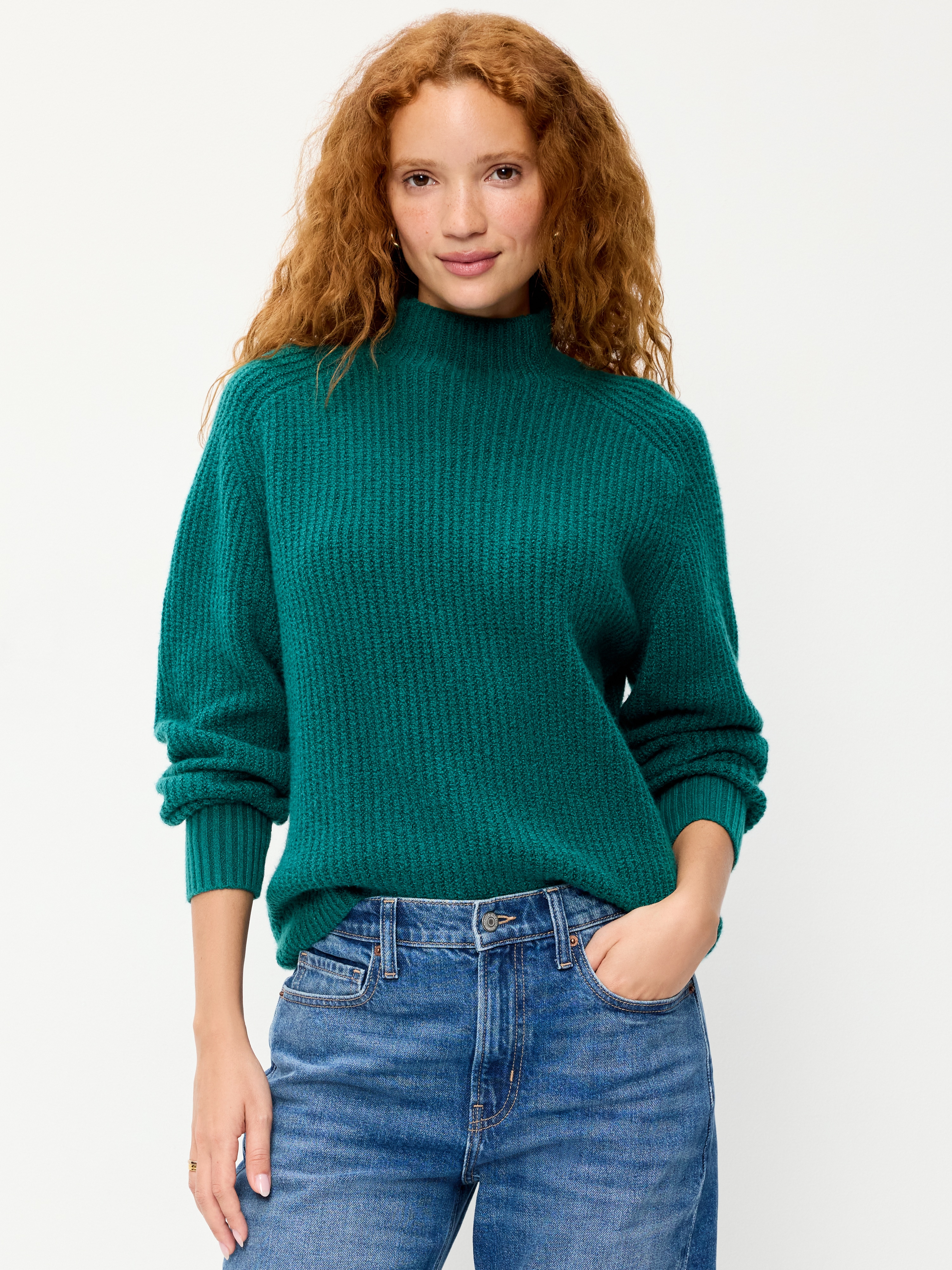 SoSoft Mock-Neck Shaker Sweater - Deep Lagoon - 1