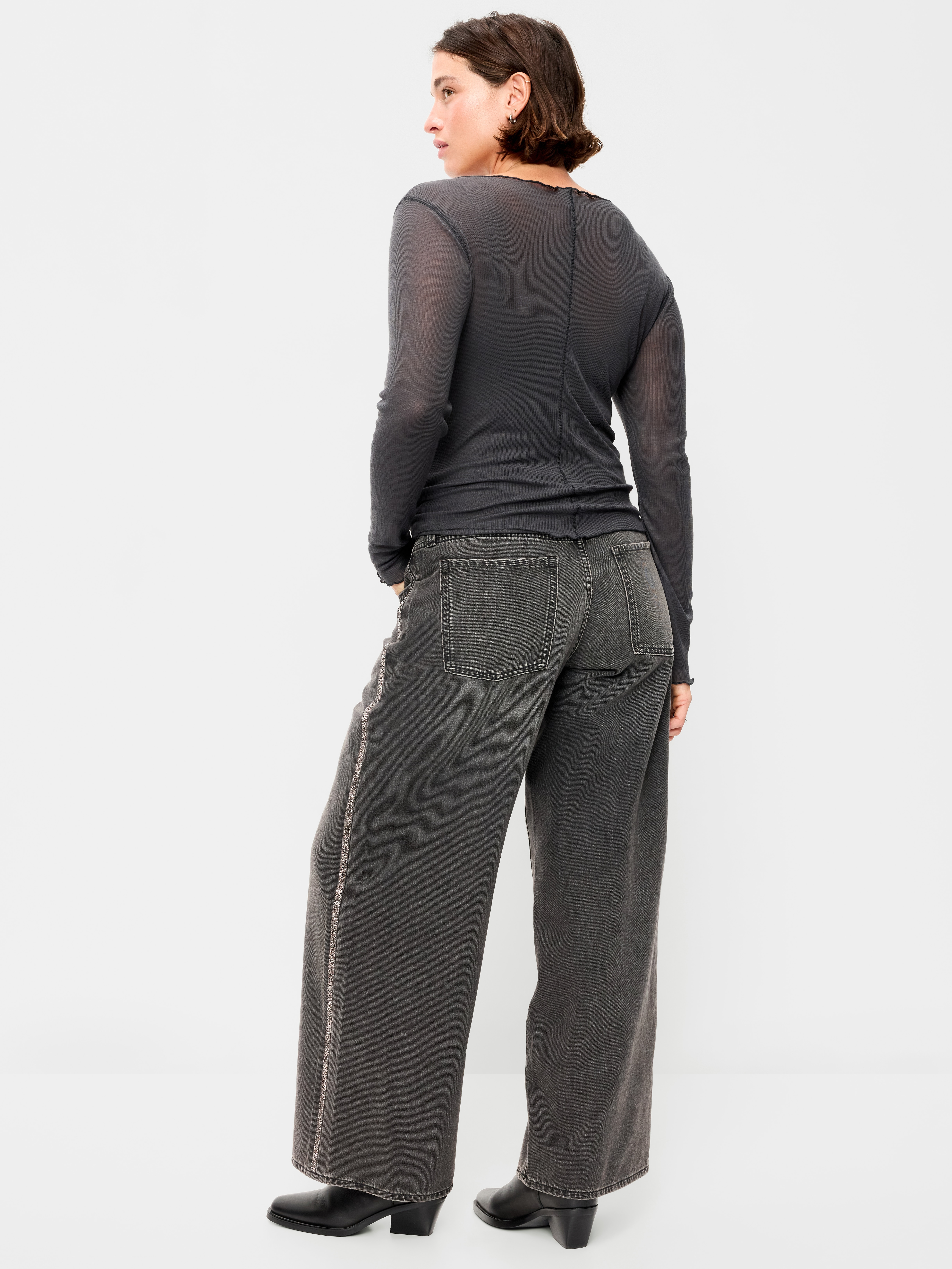 Low-Rise Baggy Wide-Leg Jeans - Amber Black - 7