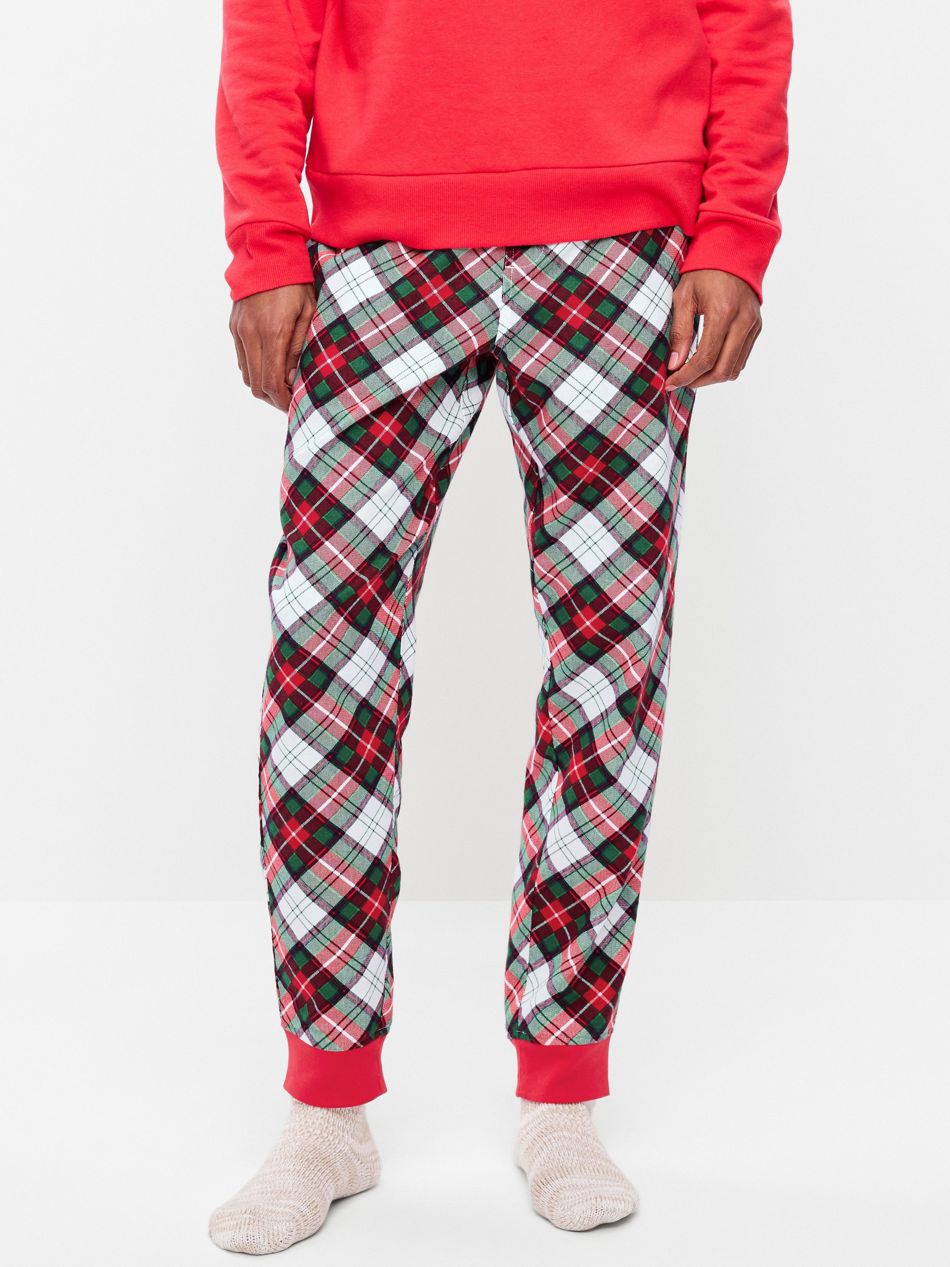 Flannel Pajama Joggers for Men - White Plaid (Match the Fam!) - 1