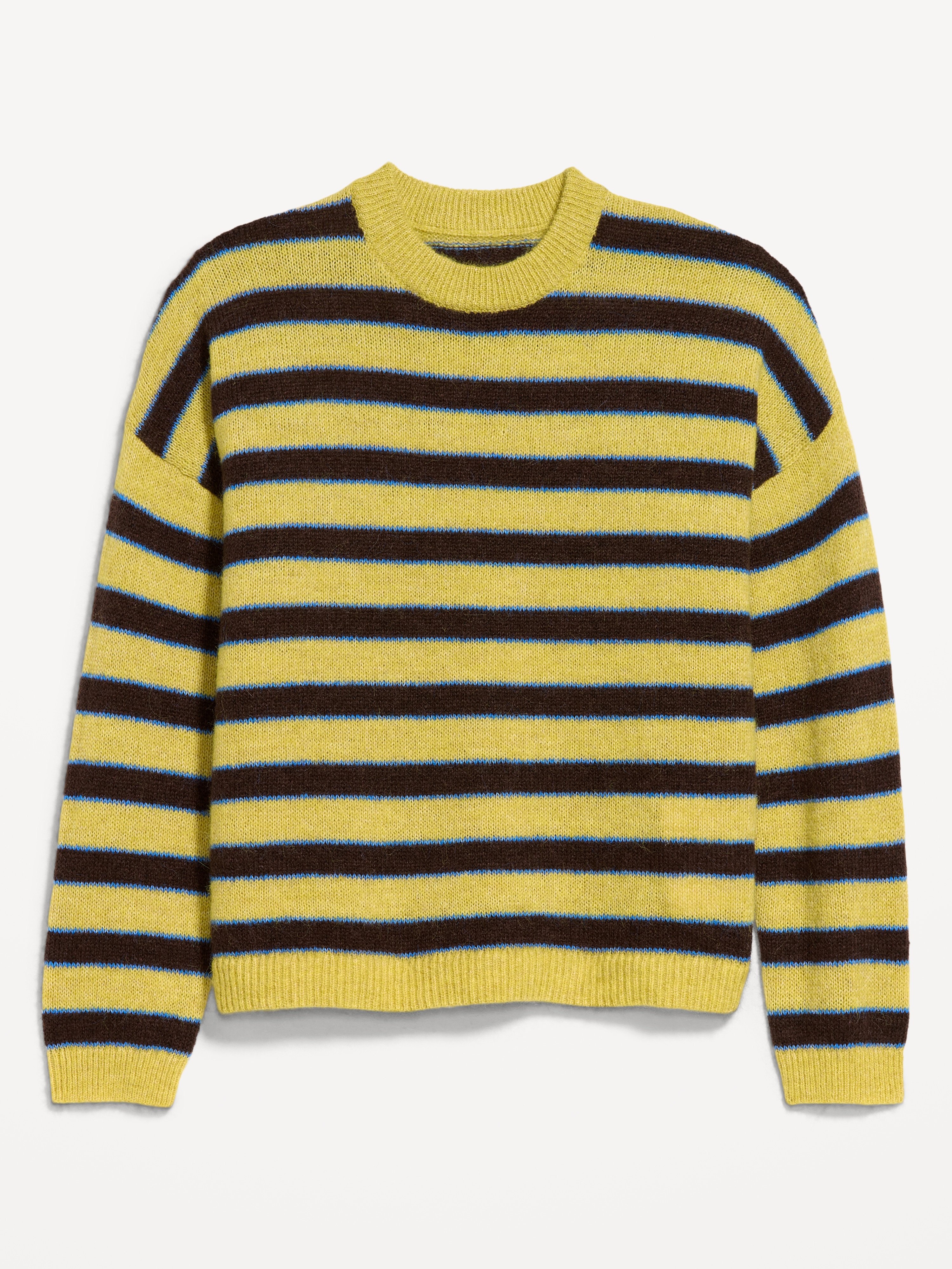 Loose Cozy Wool-Blend Crew-Neck Sweater - Brown/yellow Stripe - 4