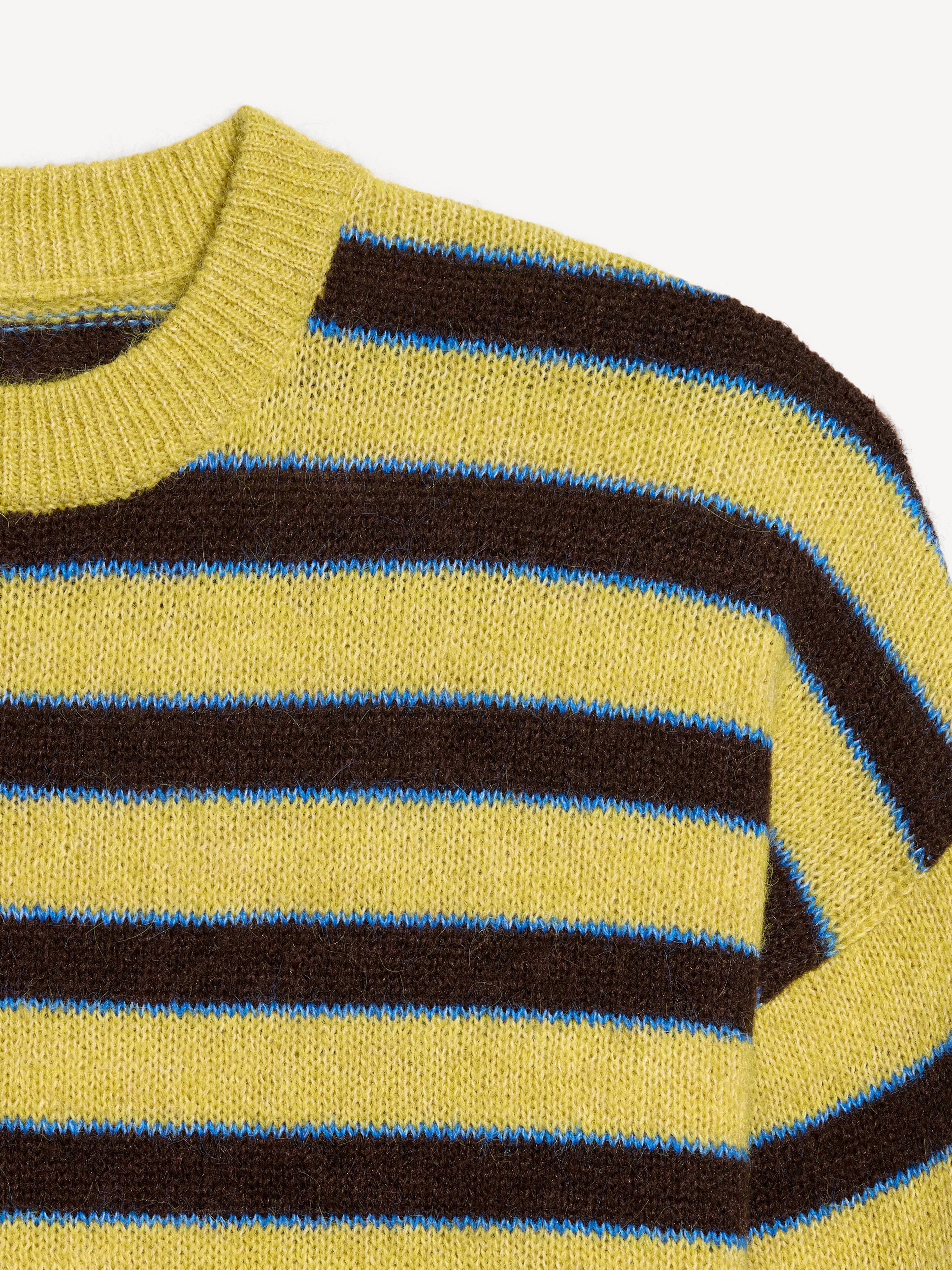 Loose Cozy Wool-Blend Crew-Neck Sweater - Brown/yellow Stripe - 5