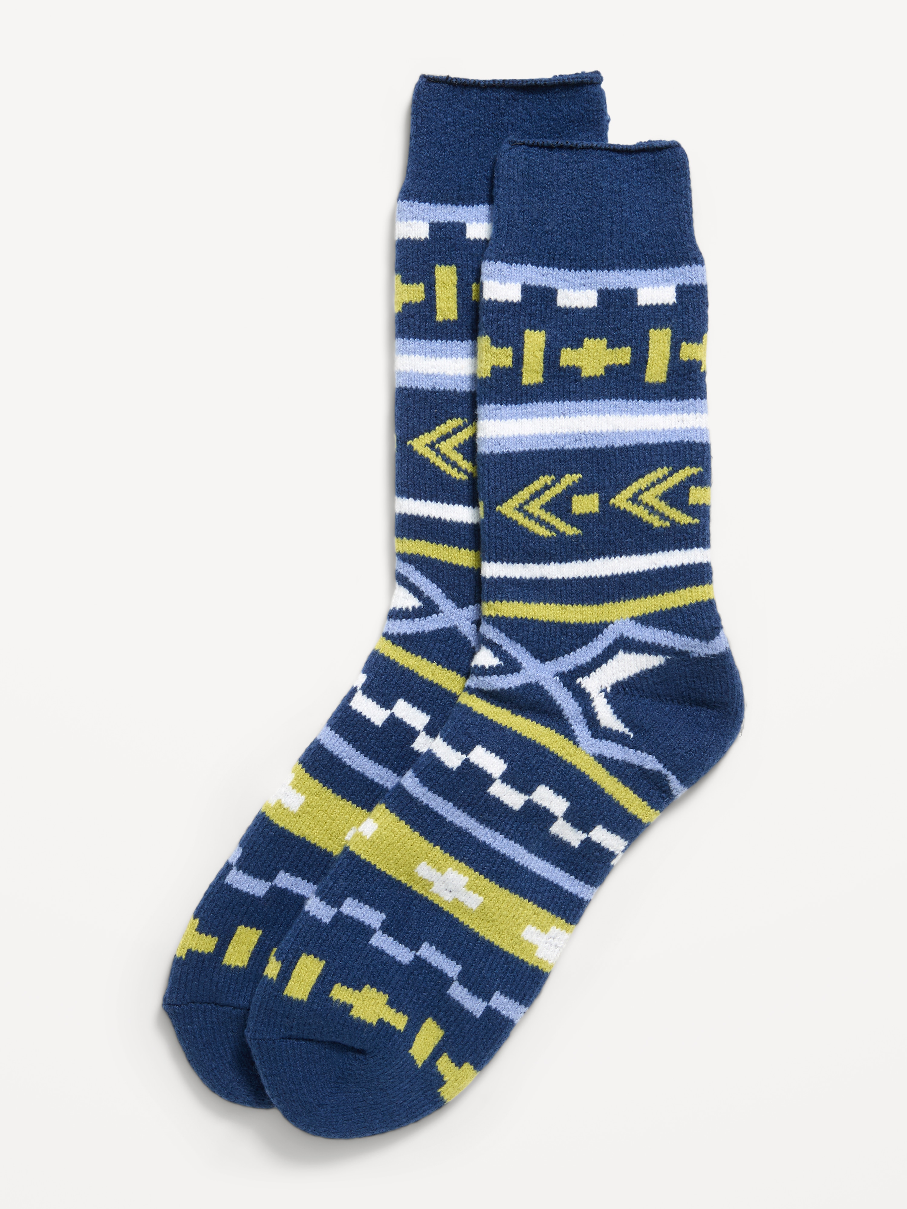 Cozy-Lined Crew Socks for Men - Navy Fair Isle - 1
