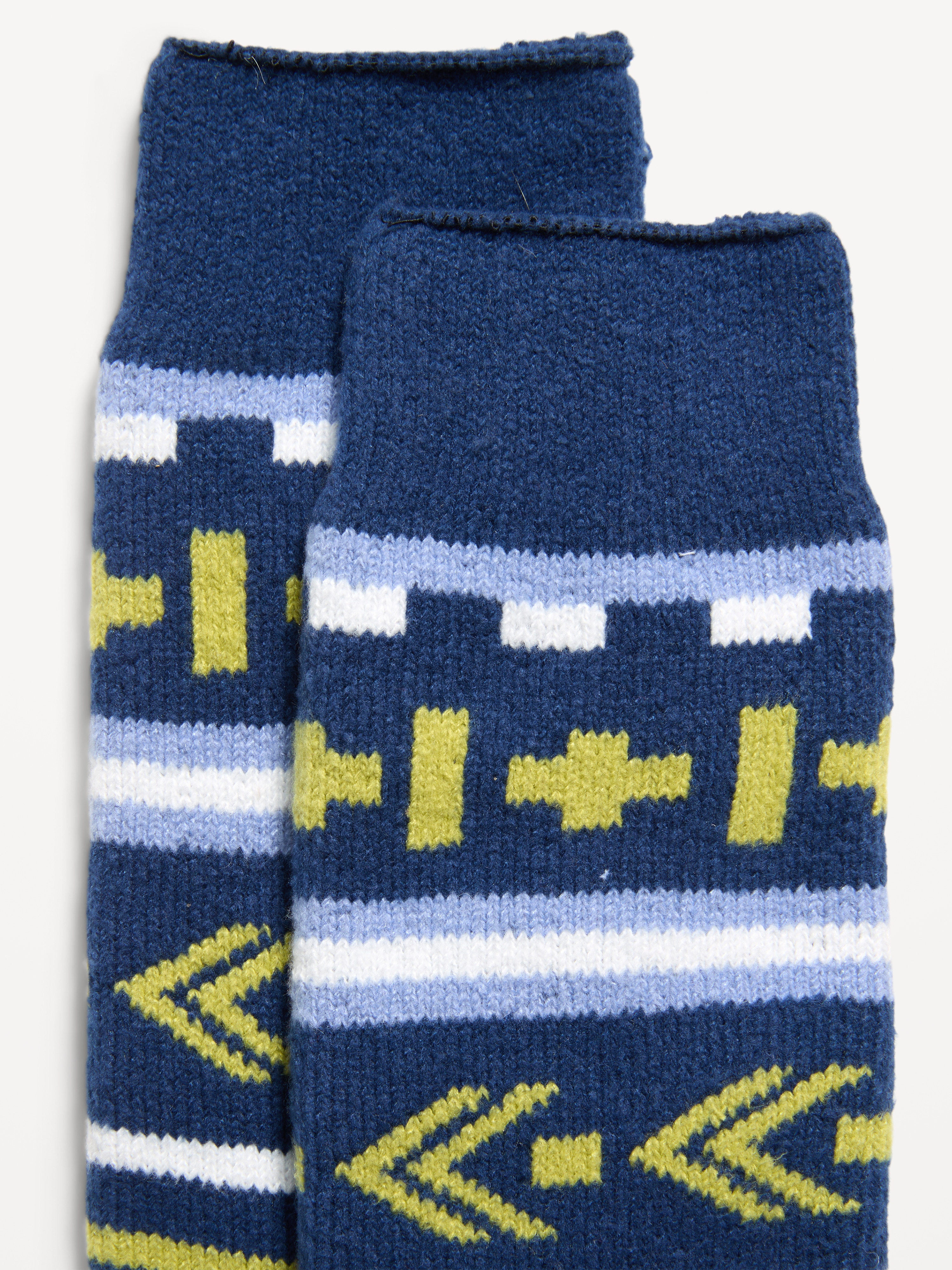 Cozy-Lined Crew Socks for Men - Navy Fair Isle - 2