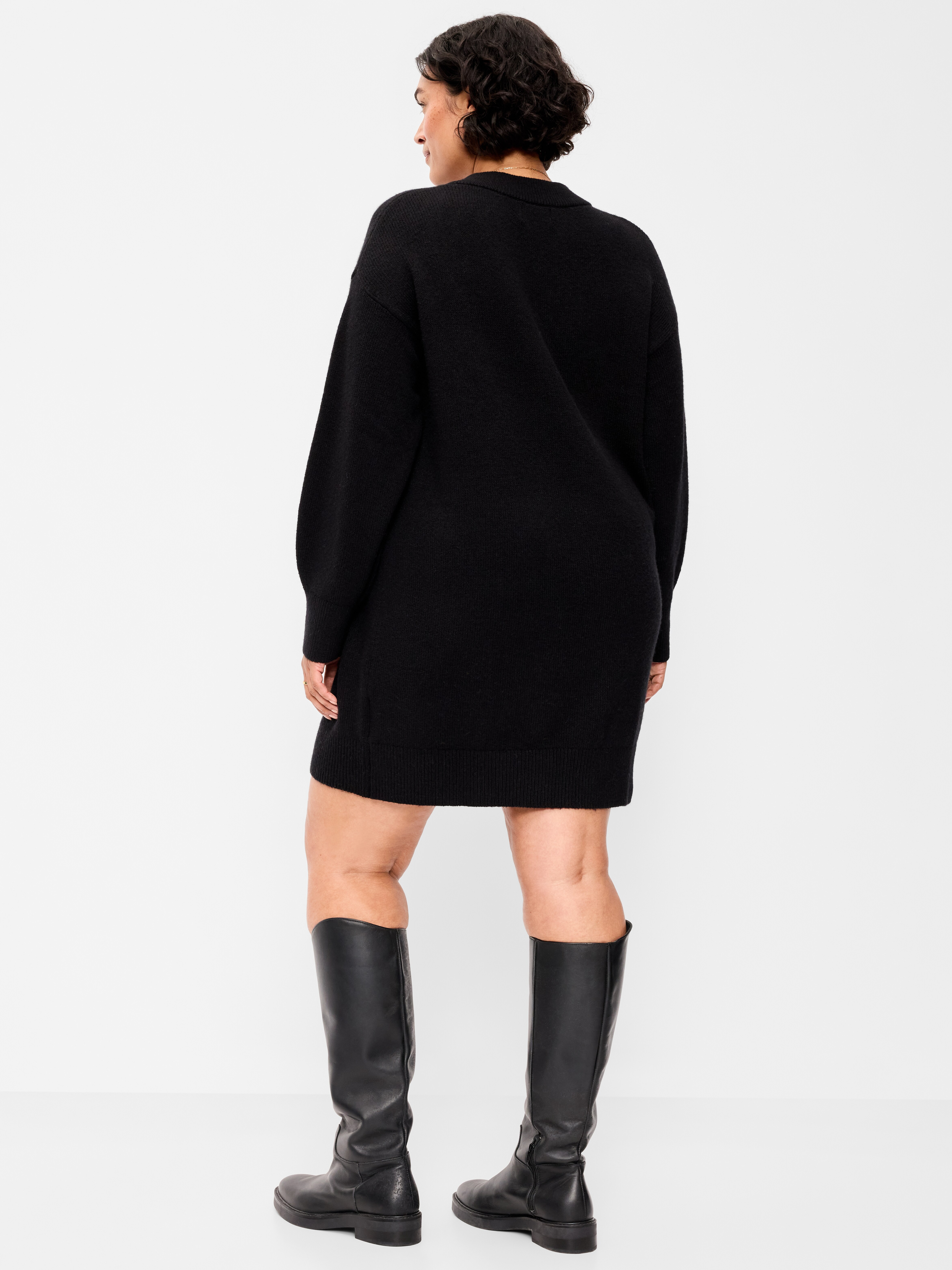 SoSoft Long-Sleeve V-Neck Mini Sweater Dress - Black Jack - 9