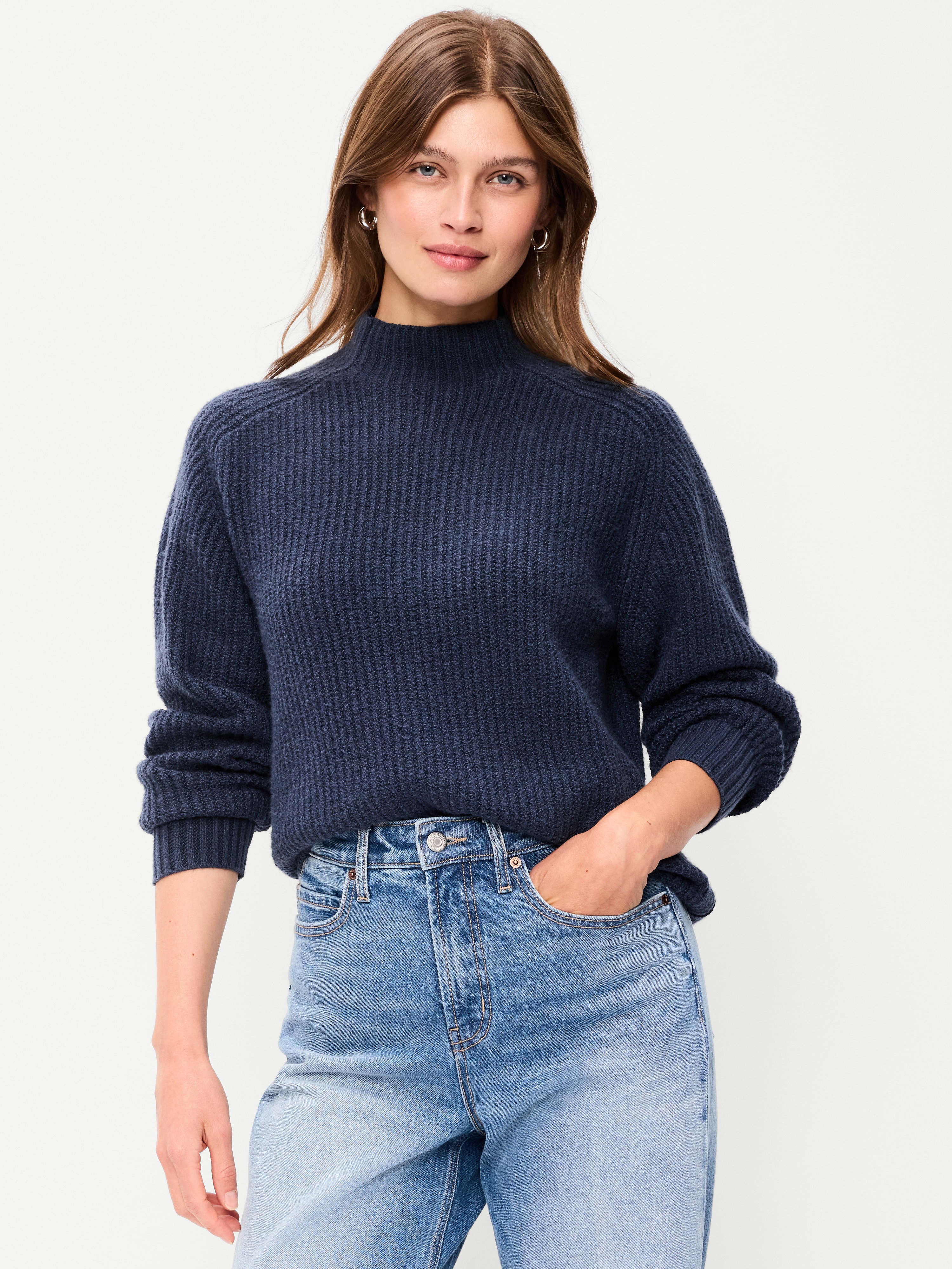 SoSoft Mock-Neck Shaker Sweater - Gothic Blue - 1