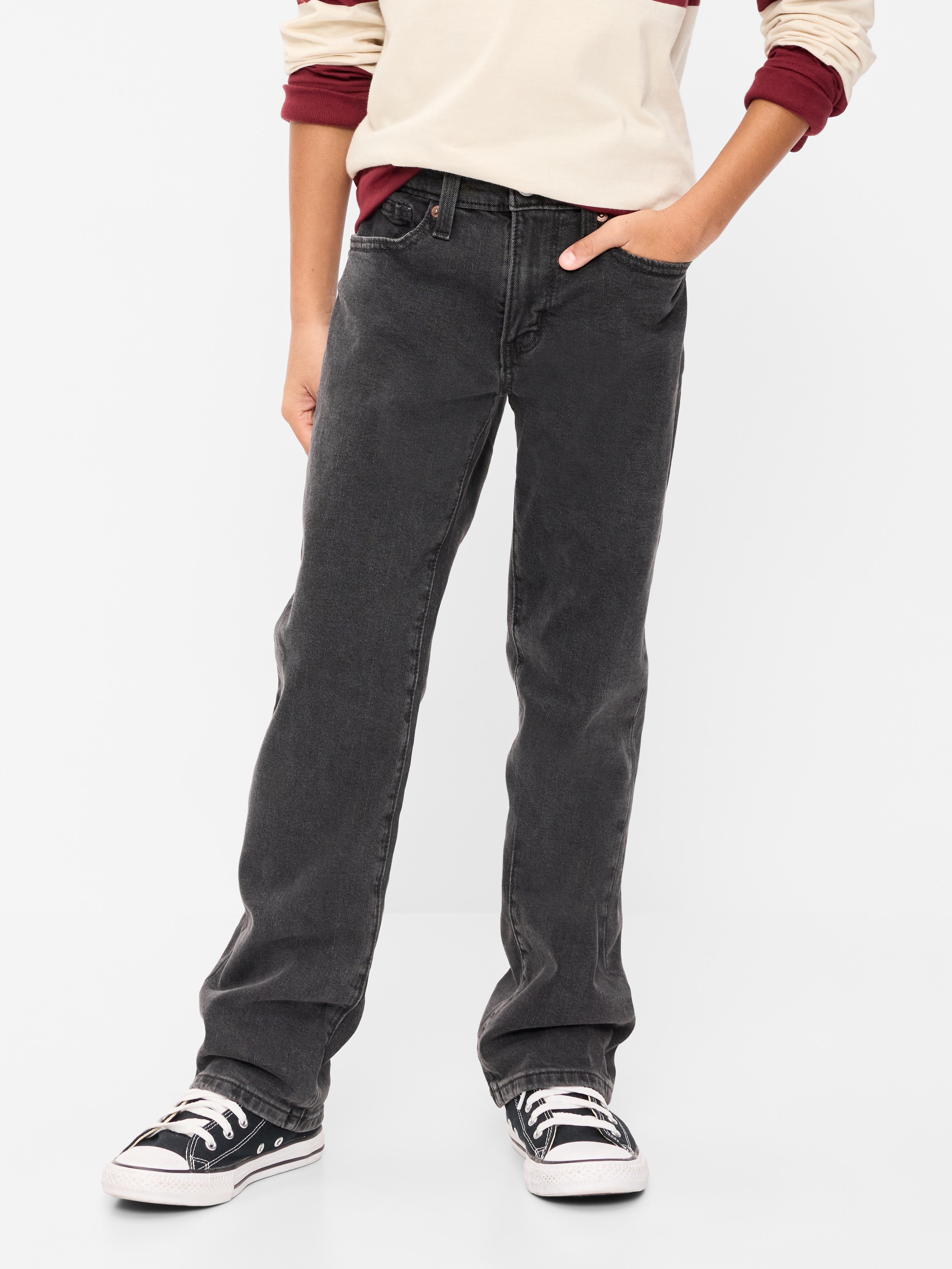 Straight-Leg Built-In Flex Jeans for Boys - Washed Black - 1