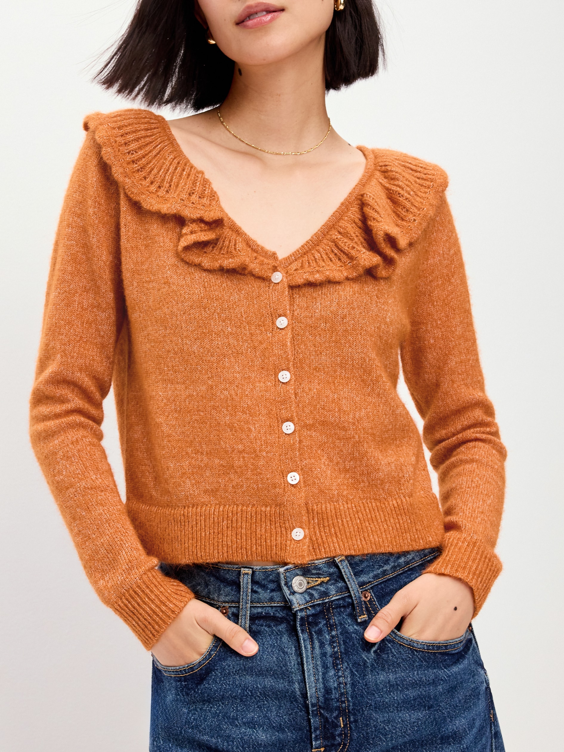 Ruffle-Collar Wool-Blend Pointelle Cardigan - Spice of Life - 3