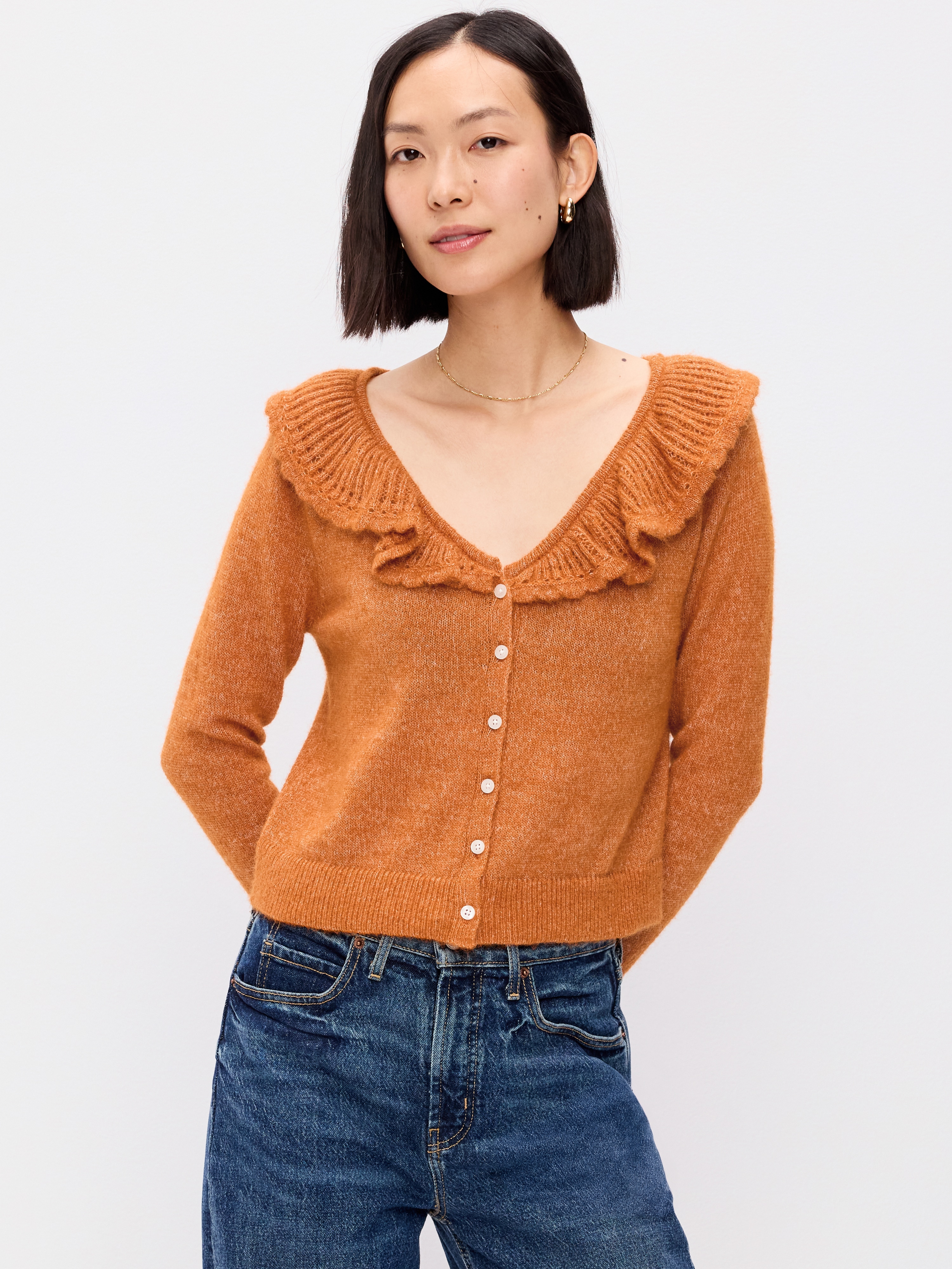 Ruffle-Collar Wool-Blend Pointelle Cardigan - Spice of Life - 1