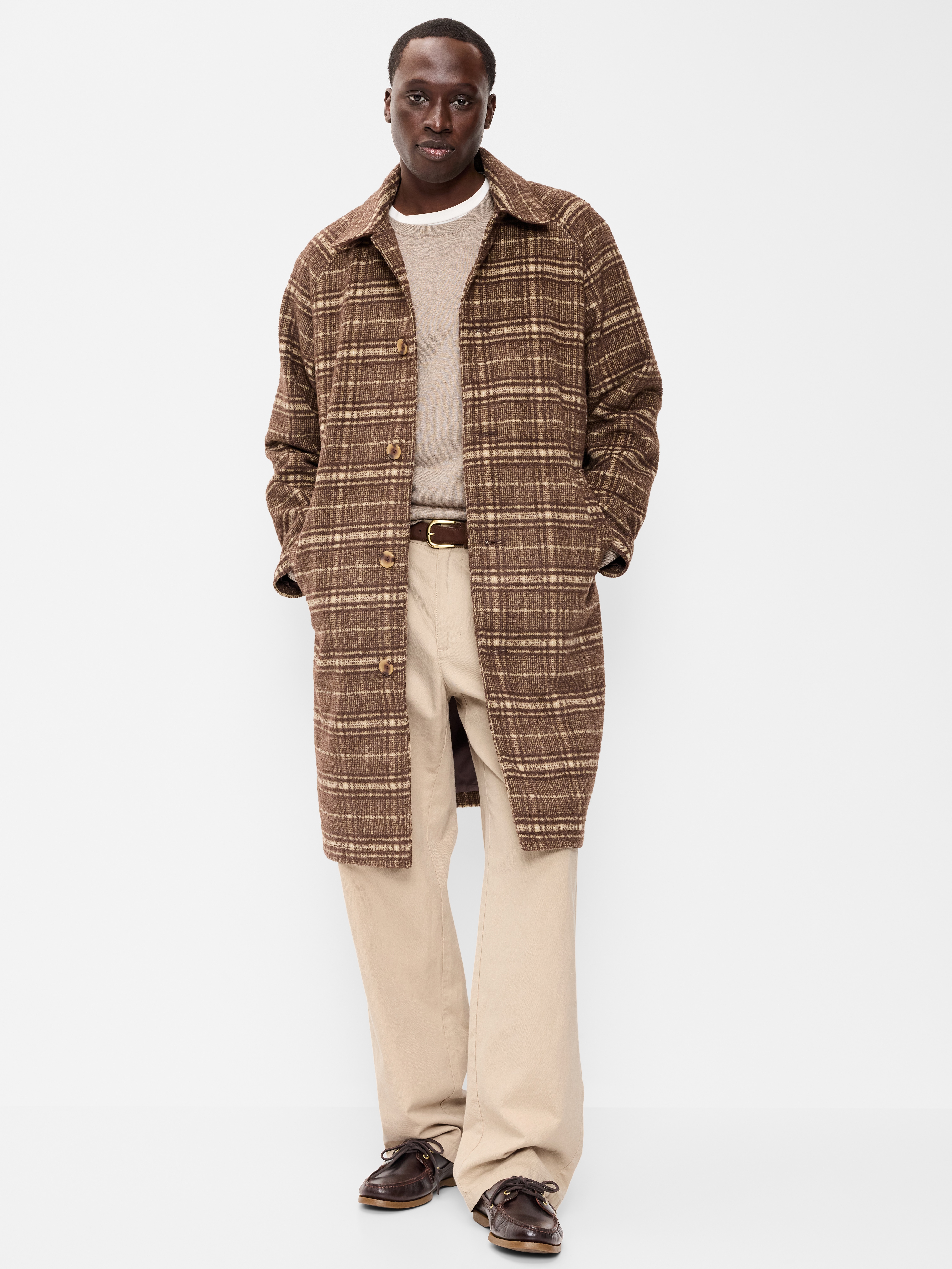 Relaxed Houndstooth Topcoat - Brown Plaid - 1