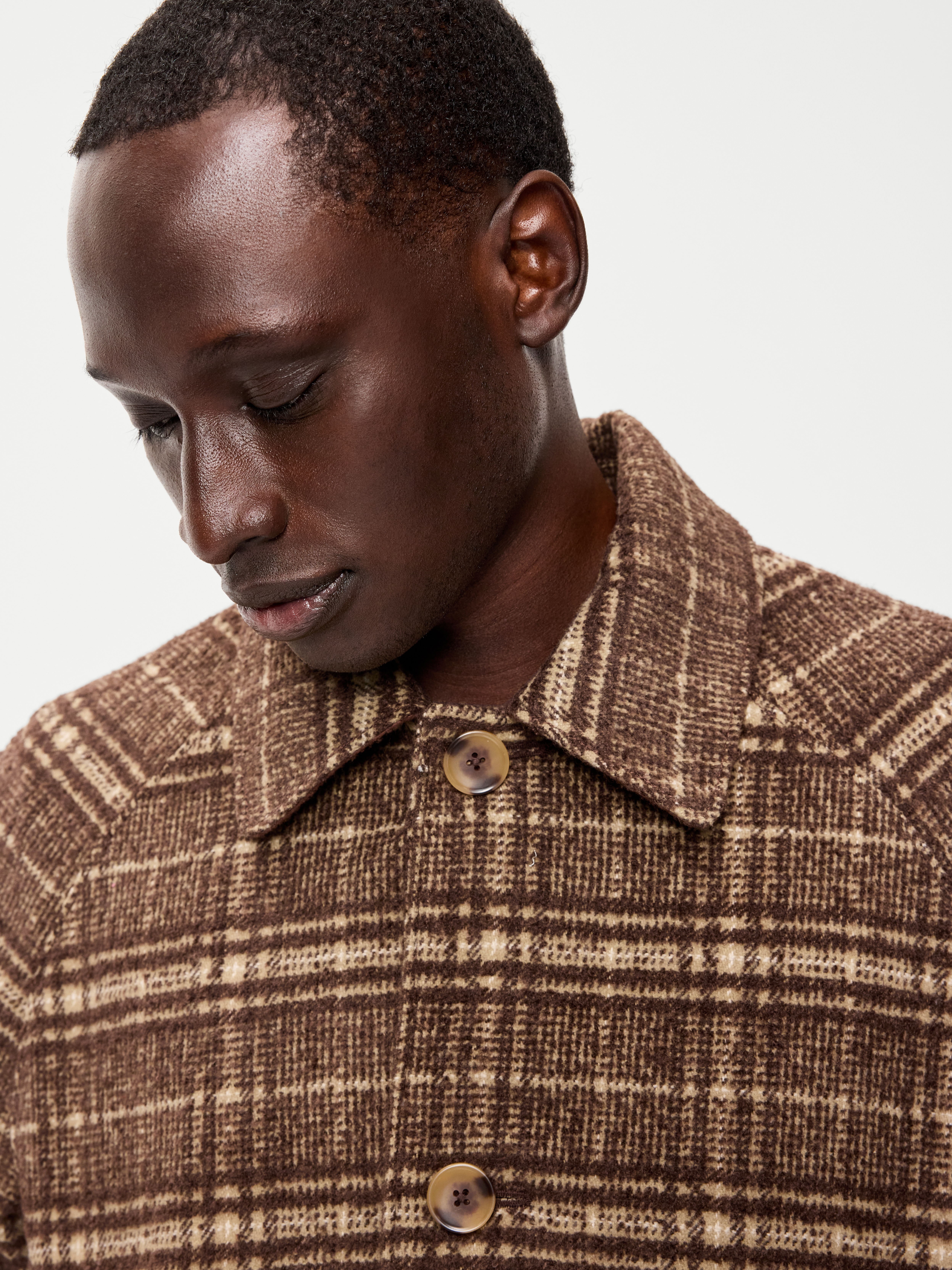 Relaxed Houndstooth Topcoat - Brown Plaid - 4