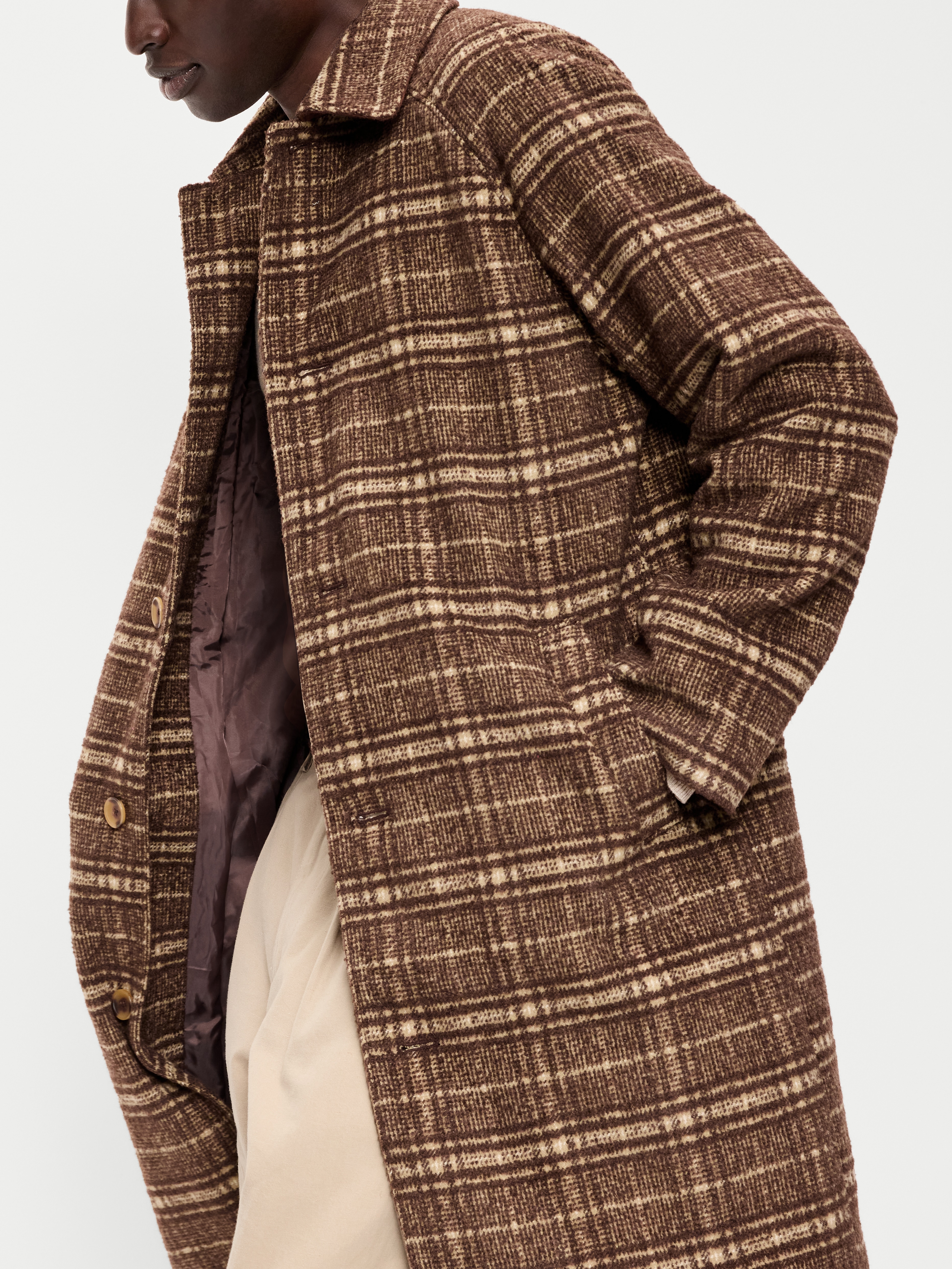 Relaxed Houndstooth Topcoat - Brown Plaid - 3
