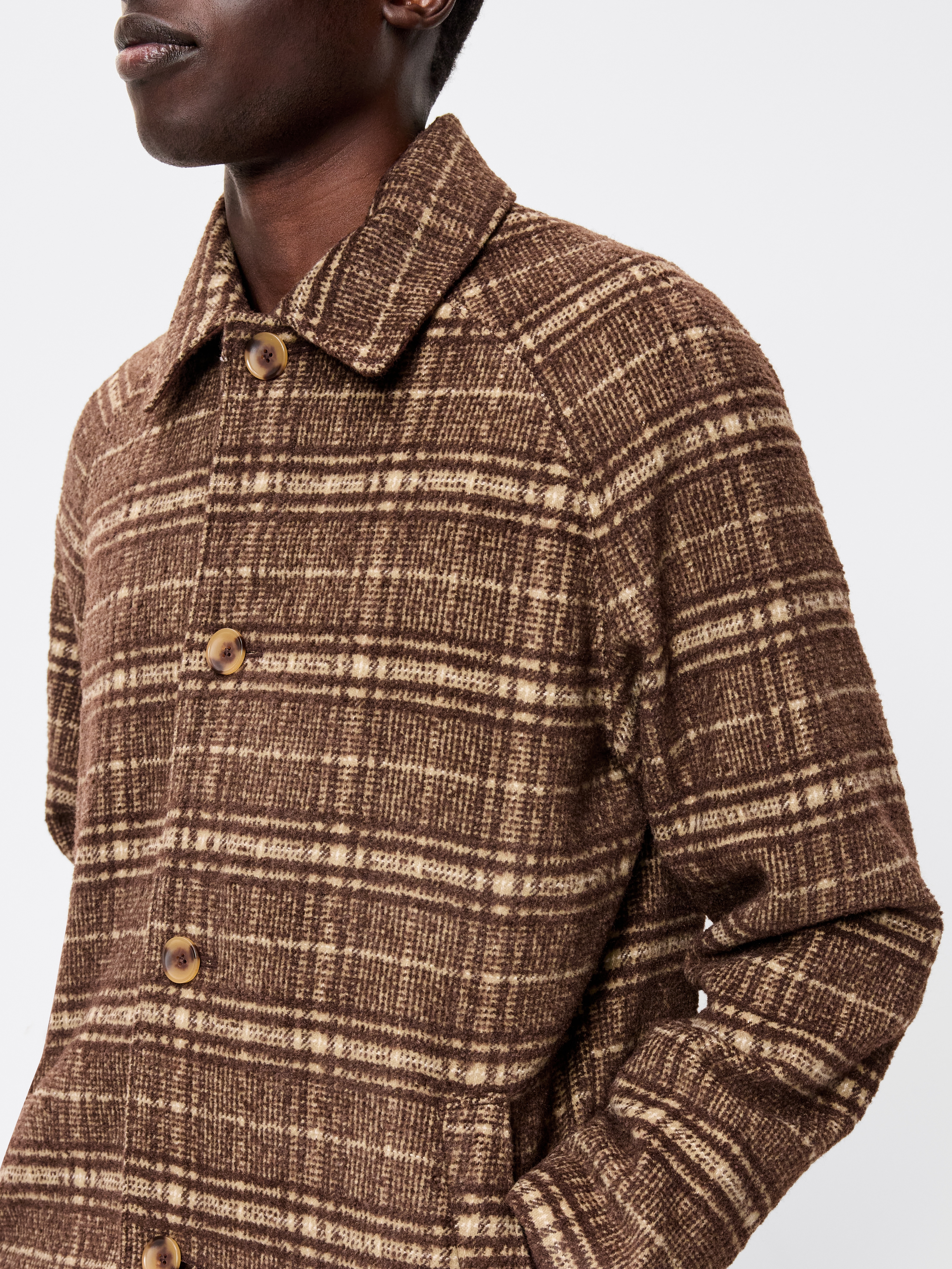 Relaxed Houndstooth Topcoat - Brown Plaid - 6