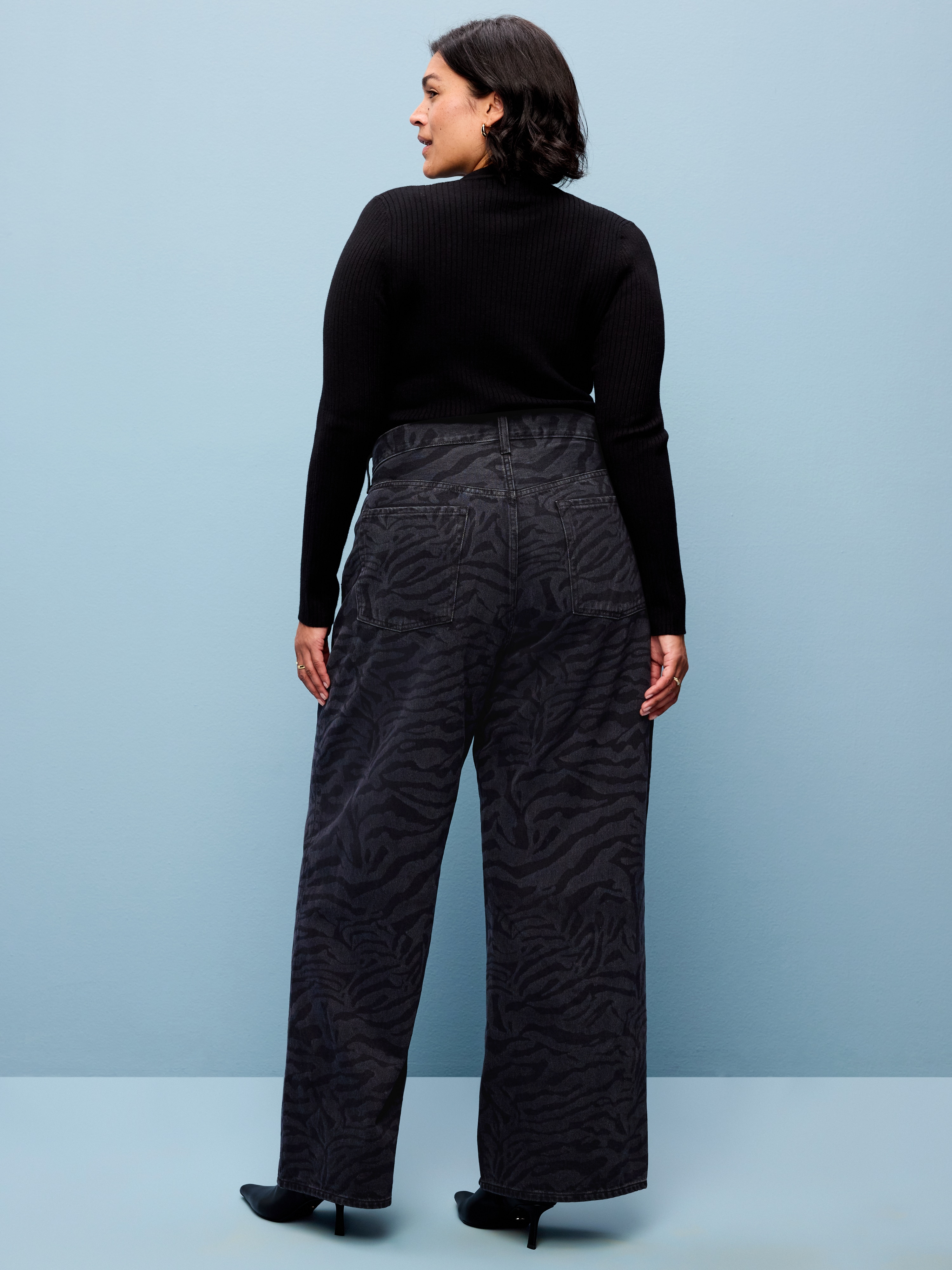High-Waisted Baggy Wide-Leg Jeans - Black Zebra - 9