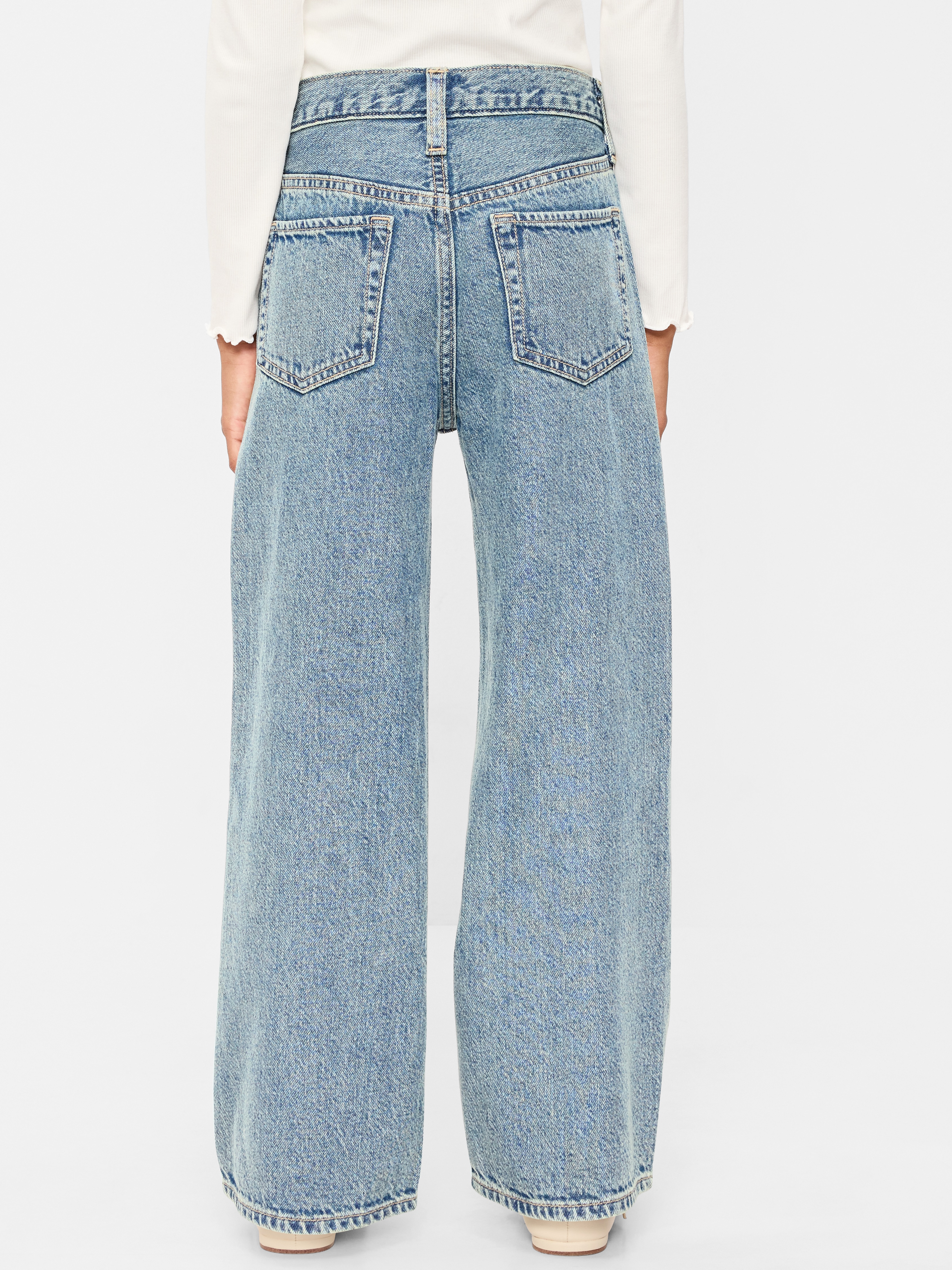 Printed High-Waisted Baggy Wide-Leg Jeans for Girls - Light Wash (Rhinestones) - 2