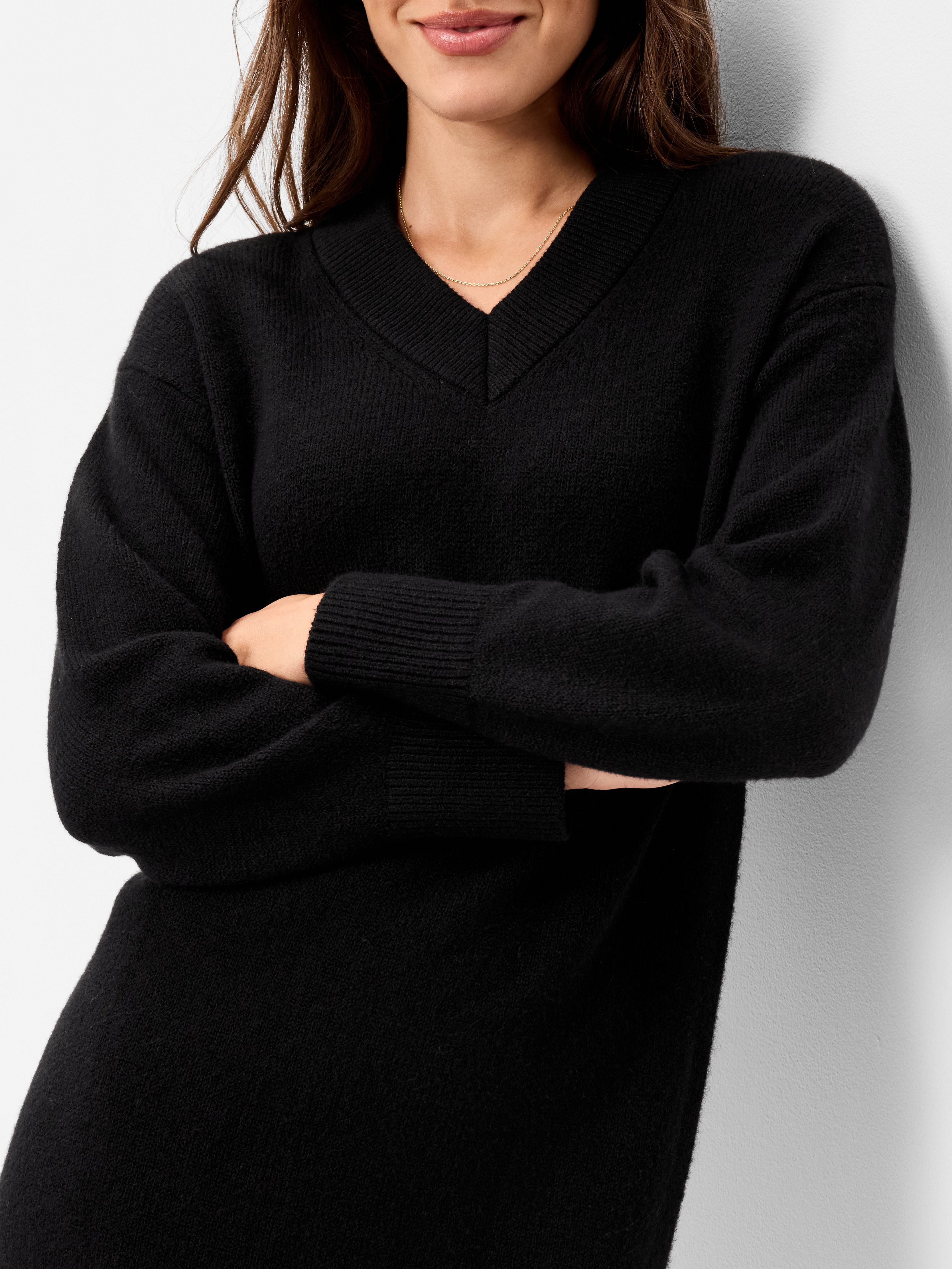 SoSoft Long-Sleeve V-Neck Mini Sweater Dress - Black Jack - 4