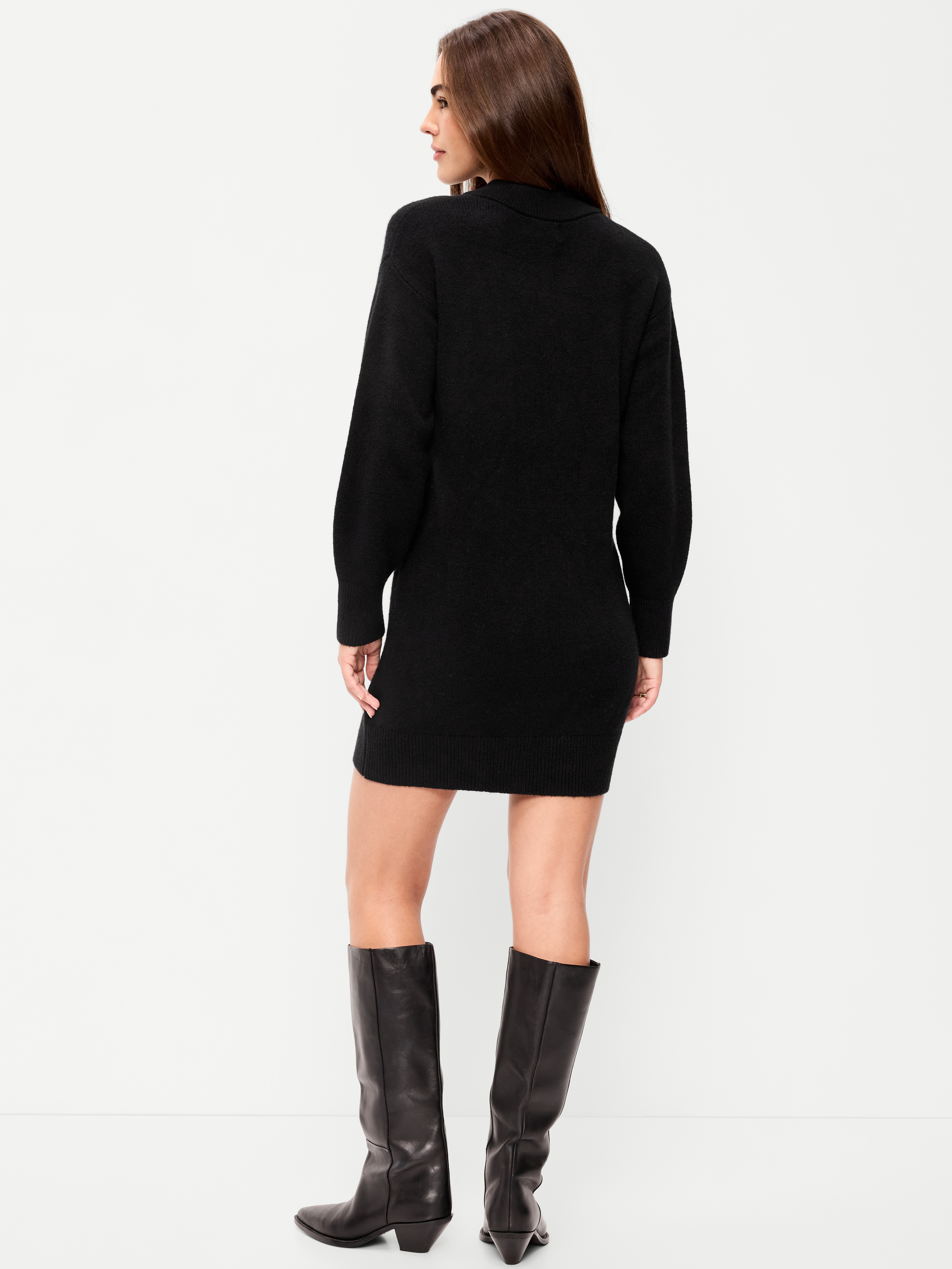 SoSoft Long-Sleeve V-Neck Mini Sweater Dress - Black Jack - 2