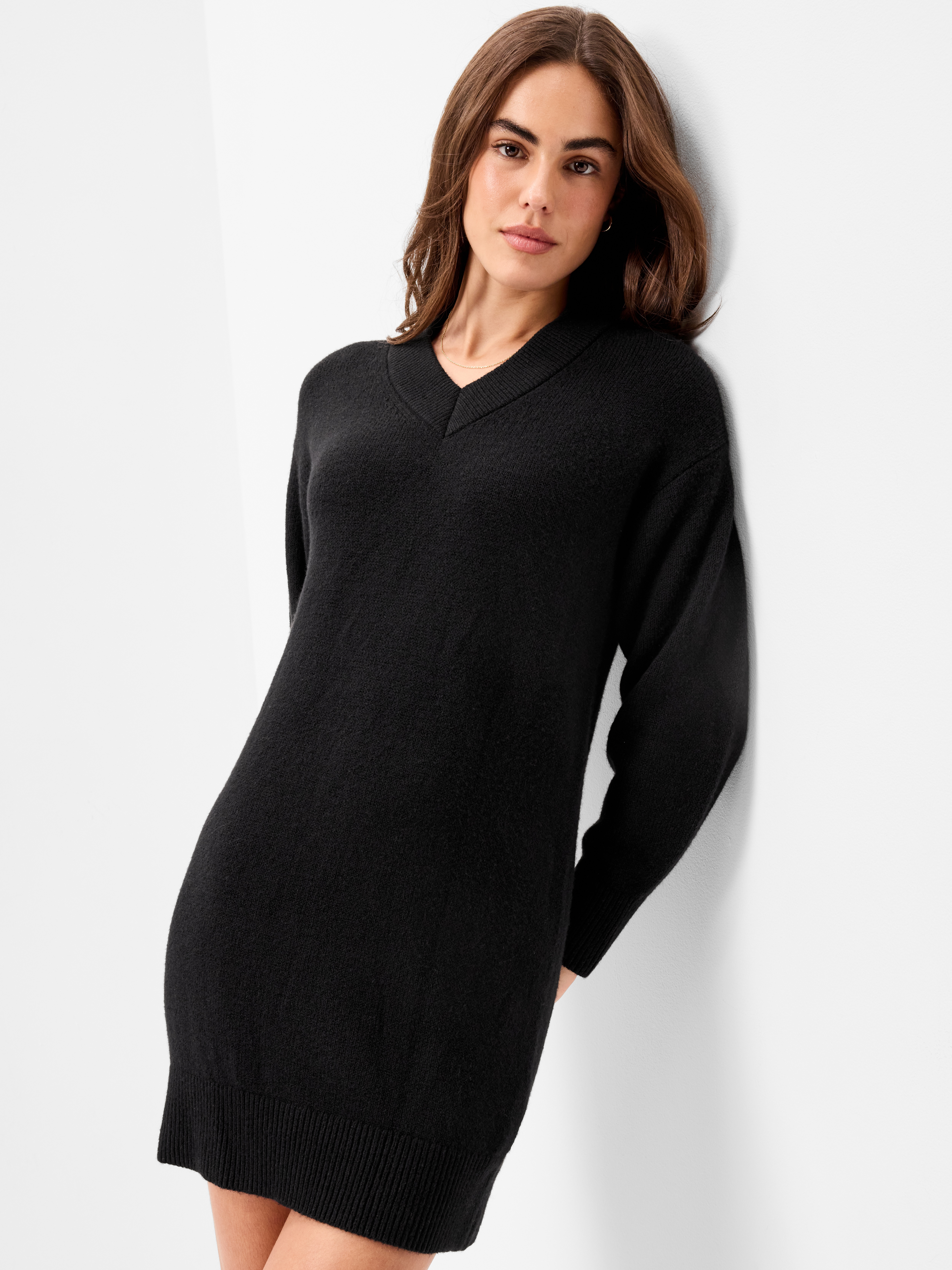 SoSoft Long-Sleeve V-Neck Mini Sweater Dress - Black Jack - 3
