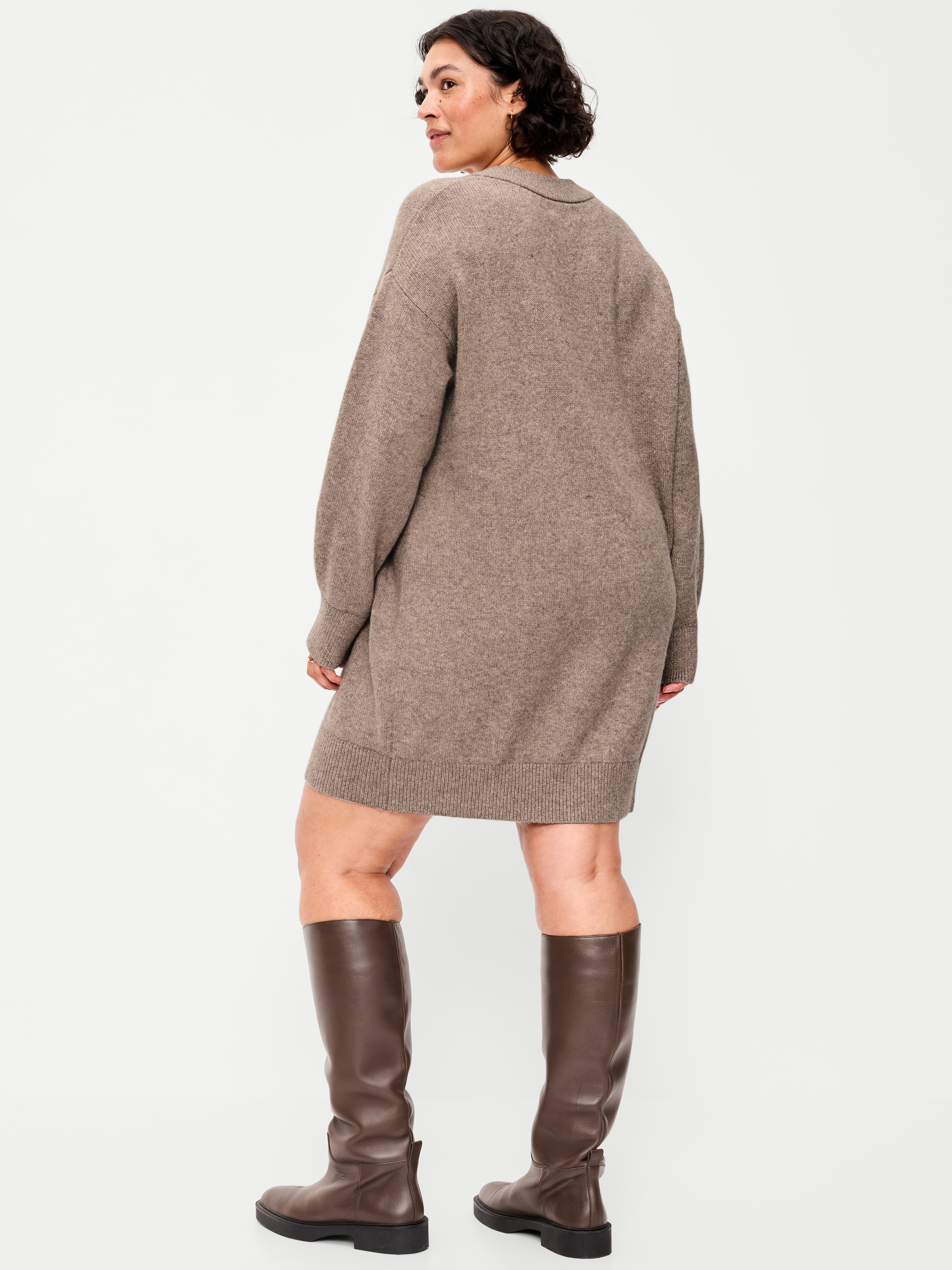 SoSoft Long-Sleeve V-Neck Mini Sweater Dress - Mushroom - 9