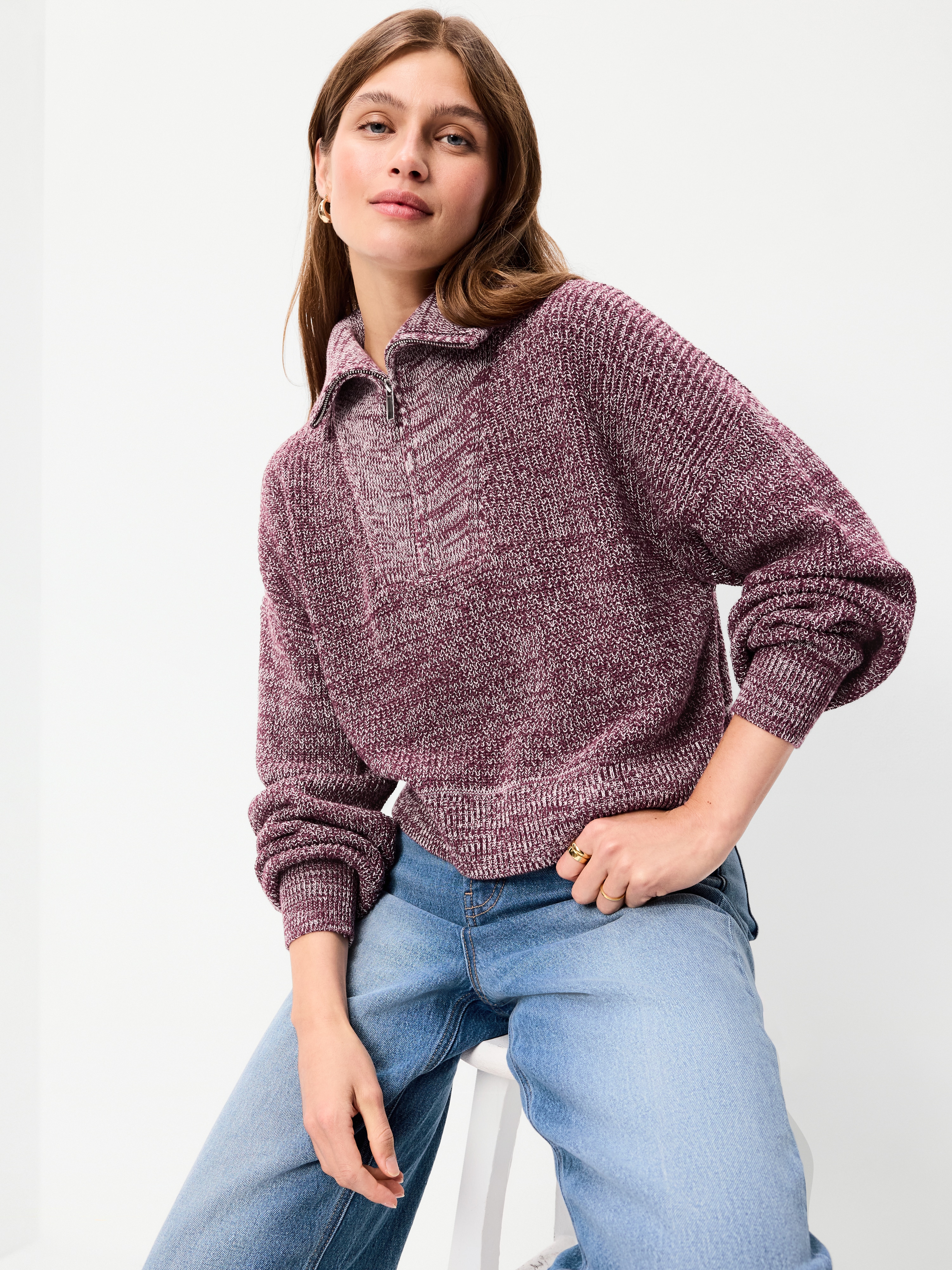 Seaside Cotton Shaker Oversized Half-Zip Sweater - Reddy Or Not - 1