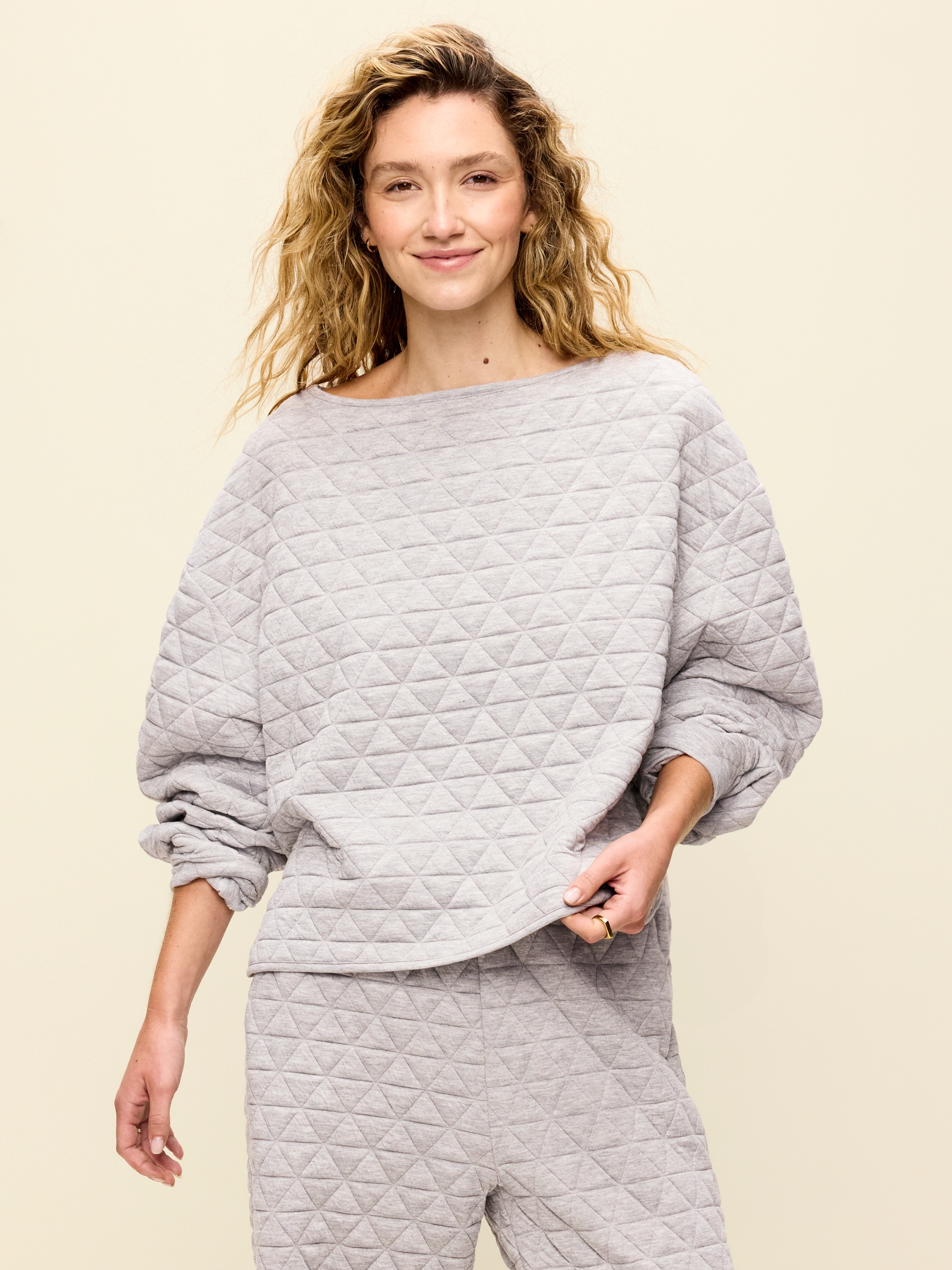Quilted Bounce Fleece Boatneck Sweatshirt - Heather Gray - 4