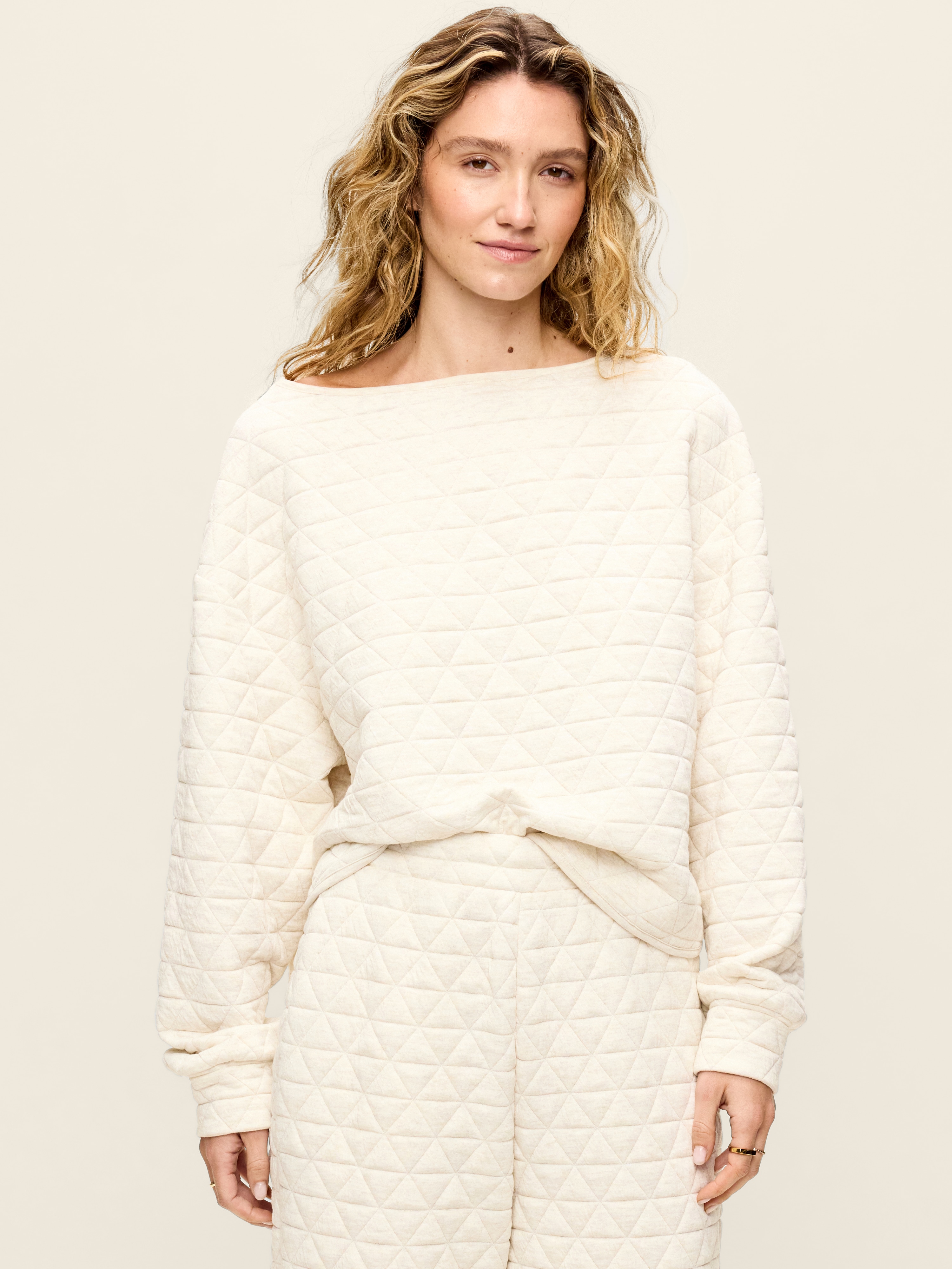 Quilted Bounce Fleece Boatneck Sweatshirt - Oatmeal Heather - 1