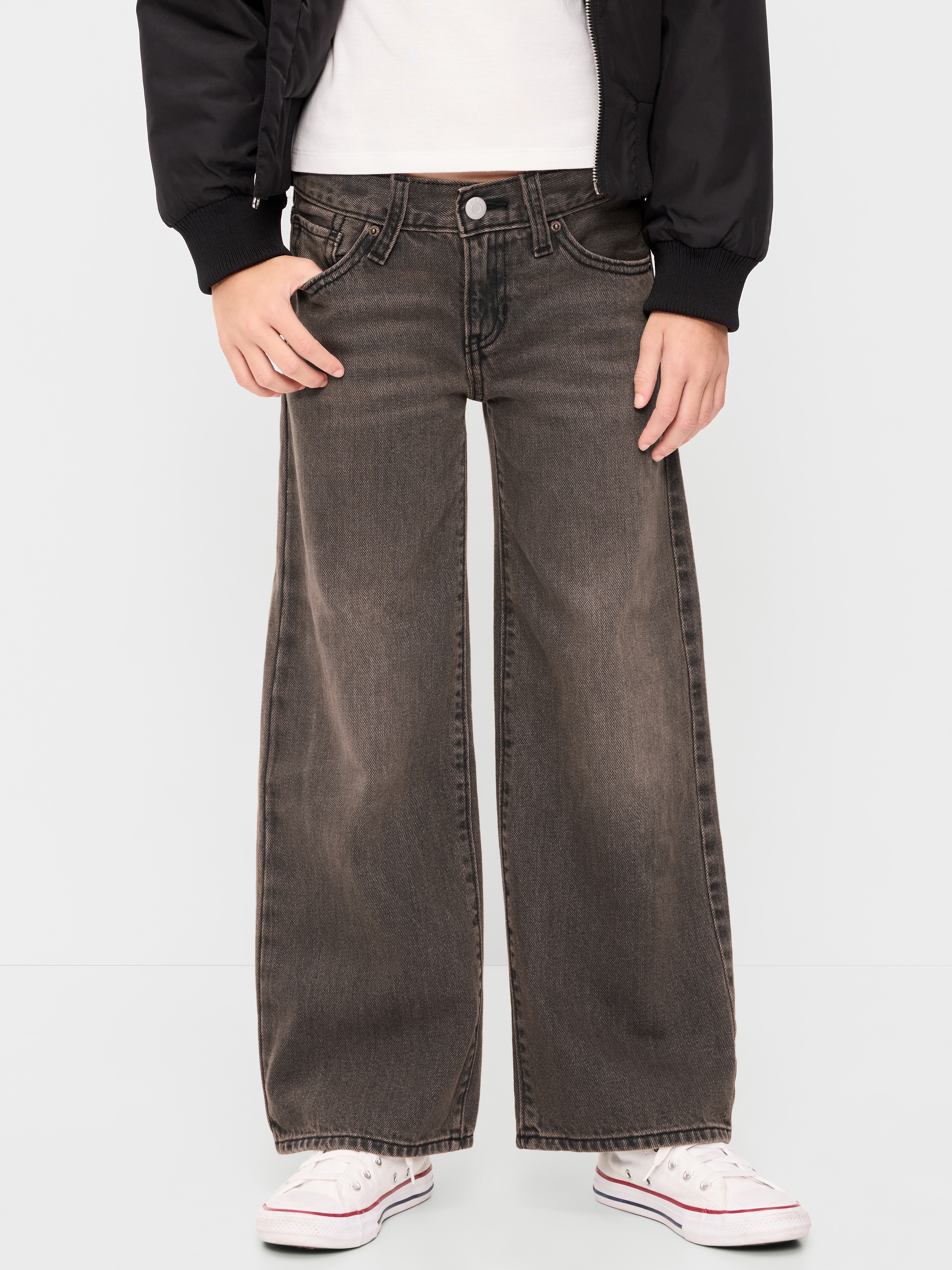 Low-Rise Baggy Wide-Leg Jeans for Girls - Deep Brown - 2