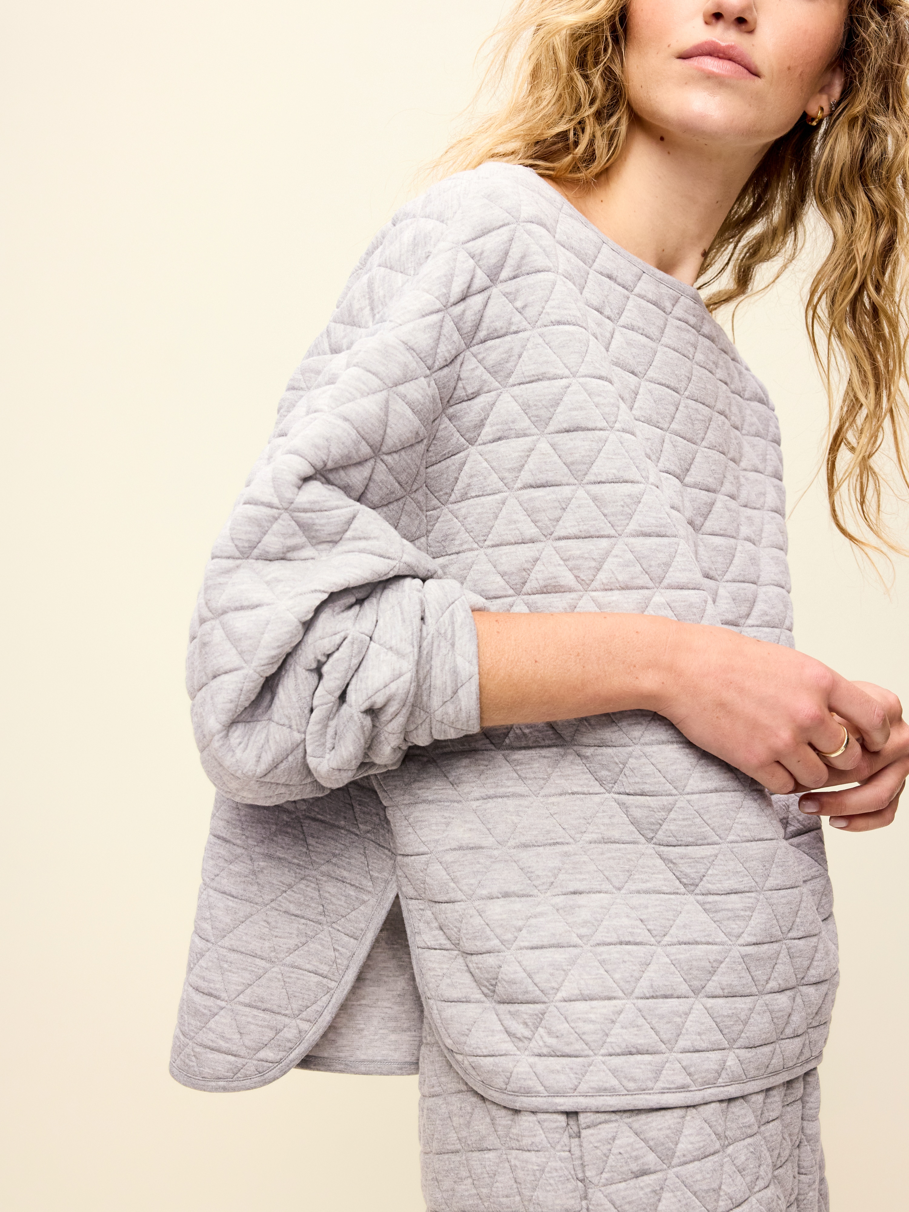 Quilted Bounce Fleece Boatneck Sweatshirt - Heather Gray - 1