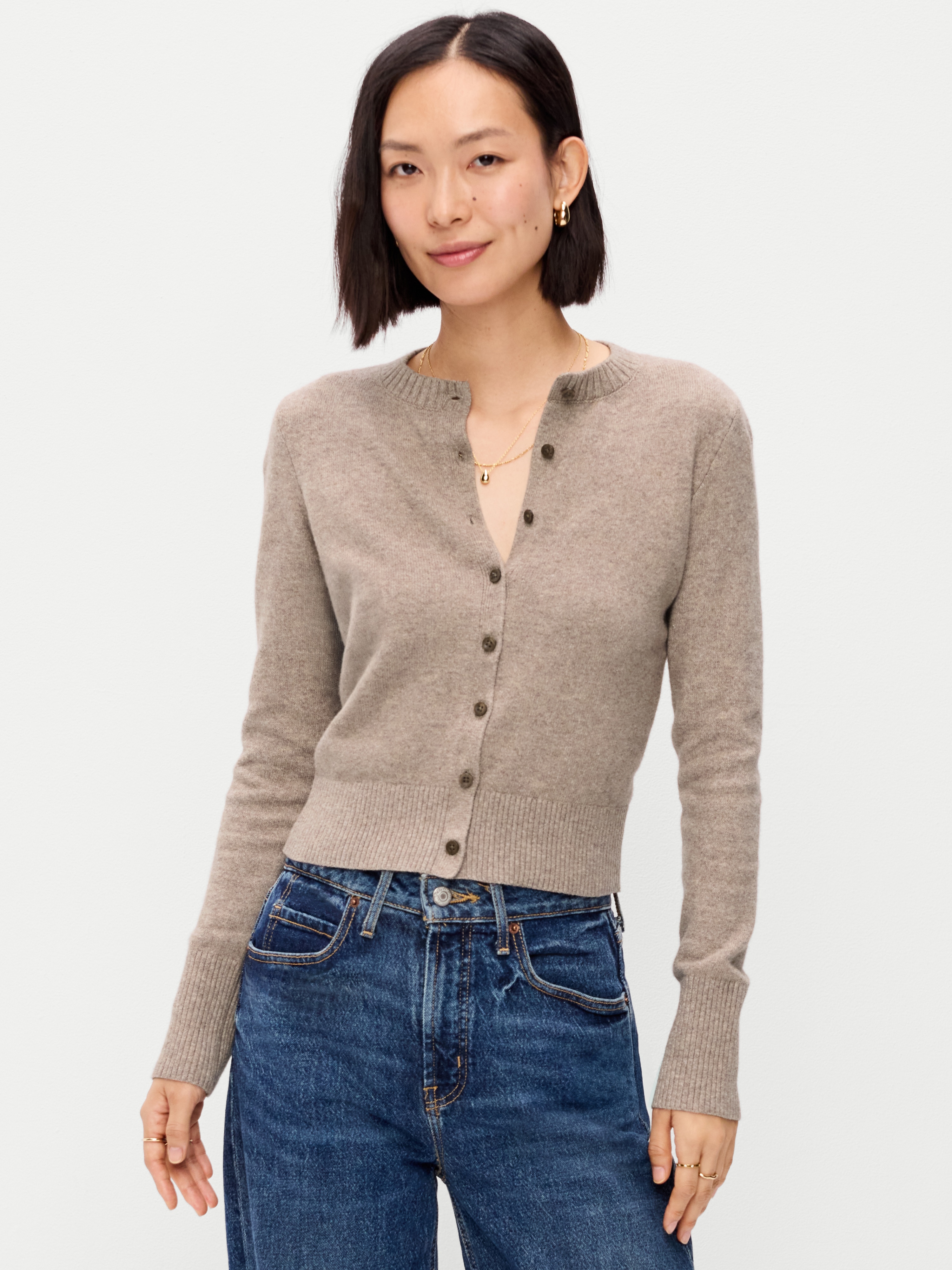 SoSoft Cropped Crew-Neck Cardigan - Mushroom - 1
