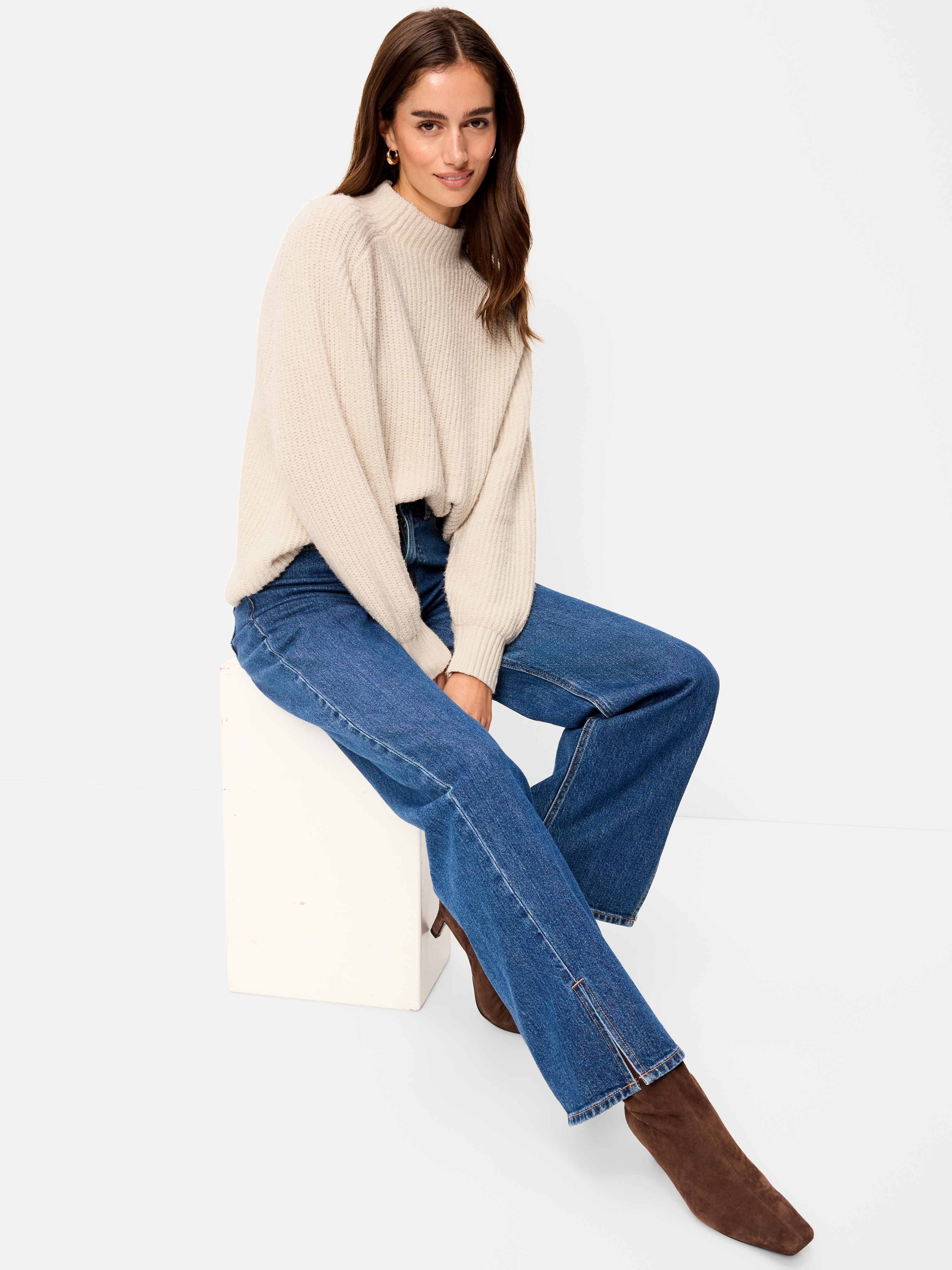 SoSoft Mock-Neck Shaker Sweater - Wish Bone - 3