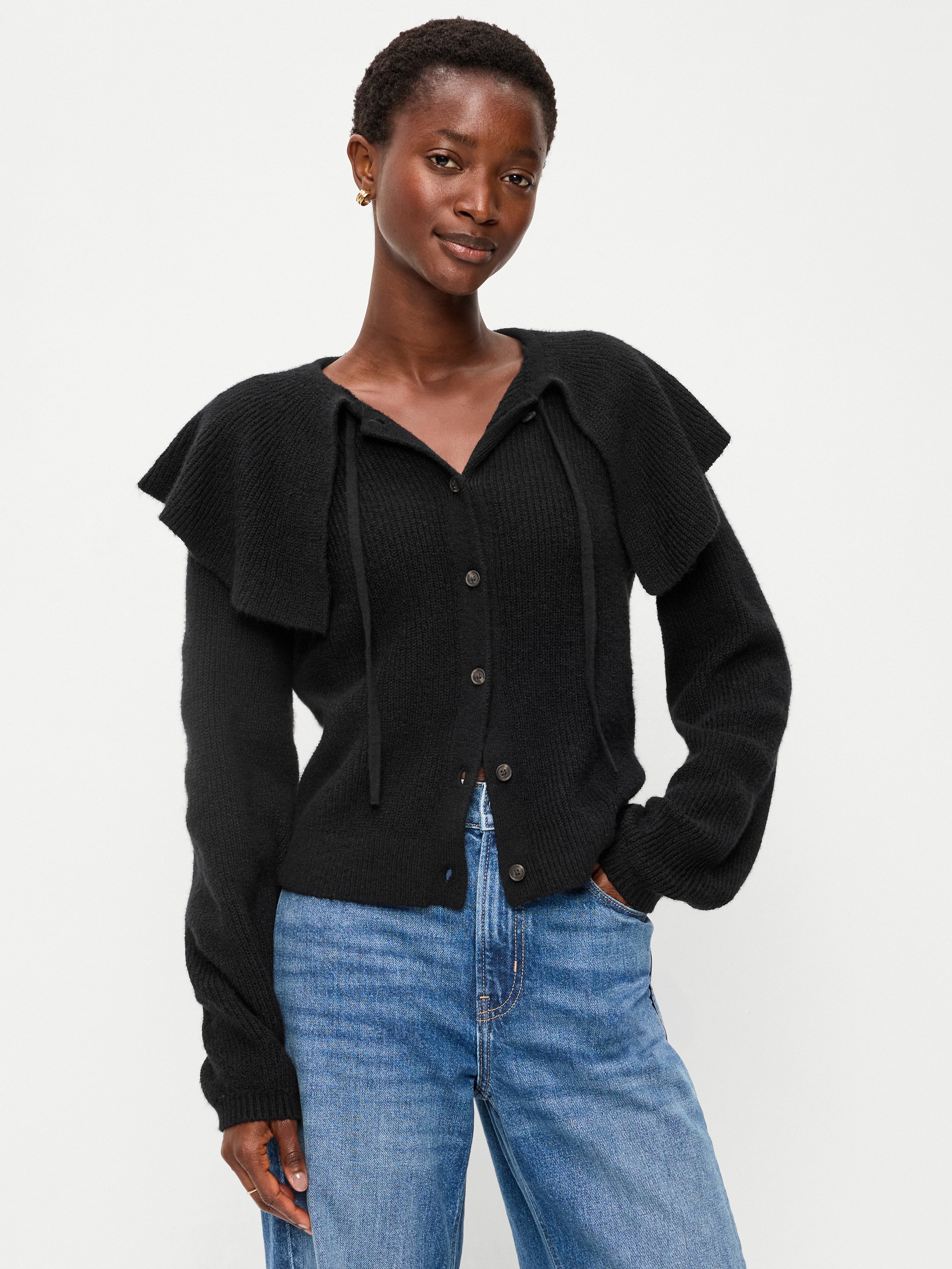 SoSoft Cape-Collar Cardigan Sweater - Black Jack - 1