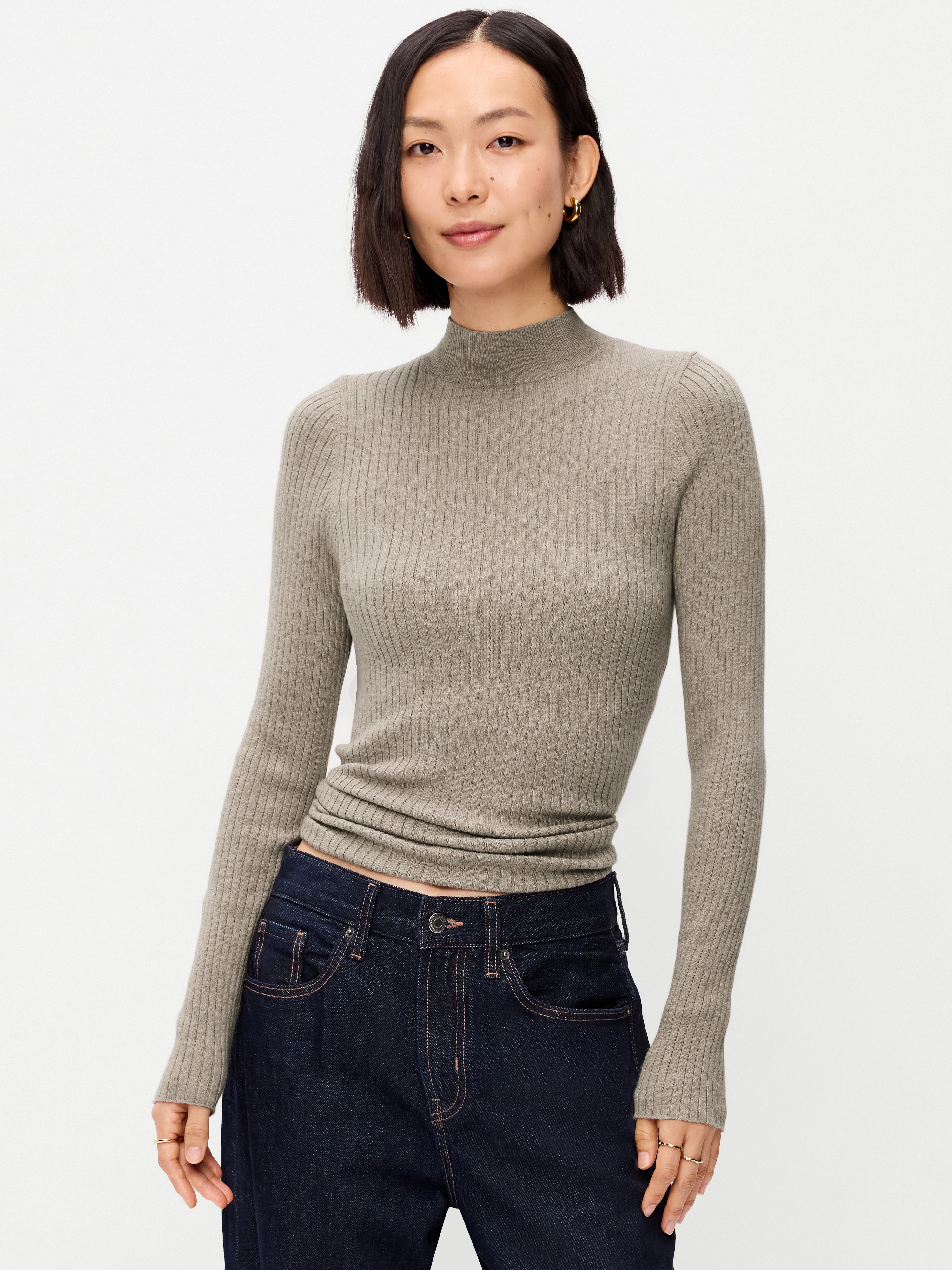 SoSoft Lite Ribbed Mock-Neck Sweater - Mushroom - 1