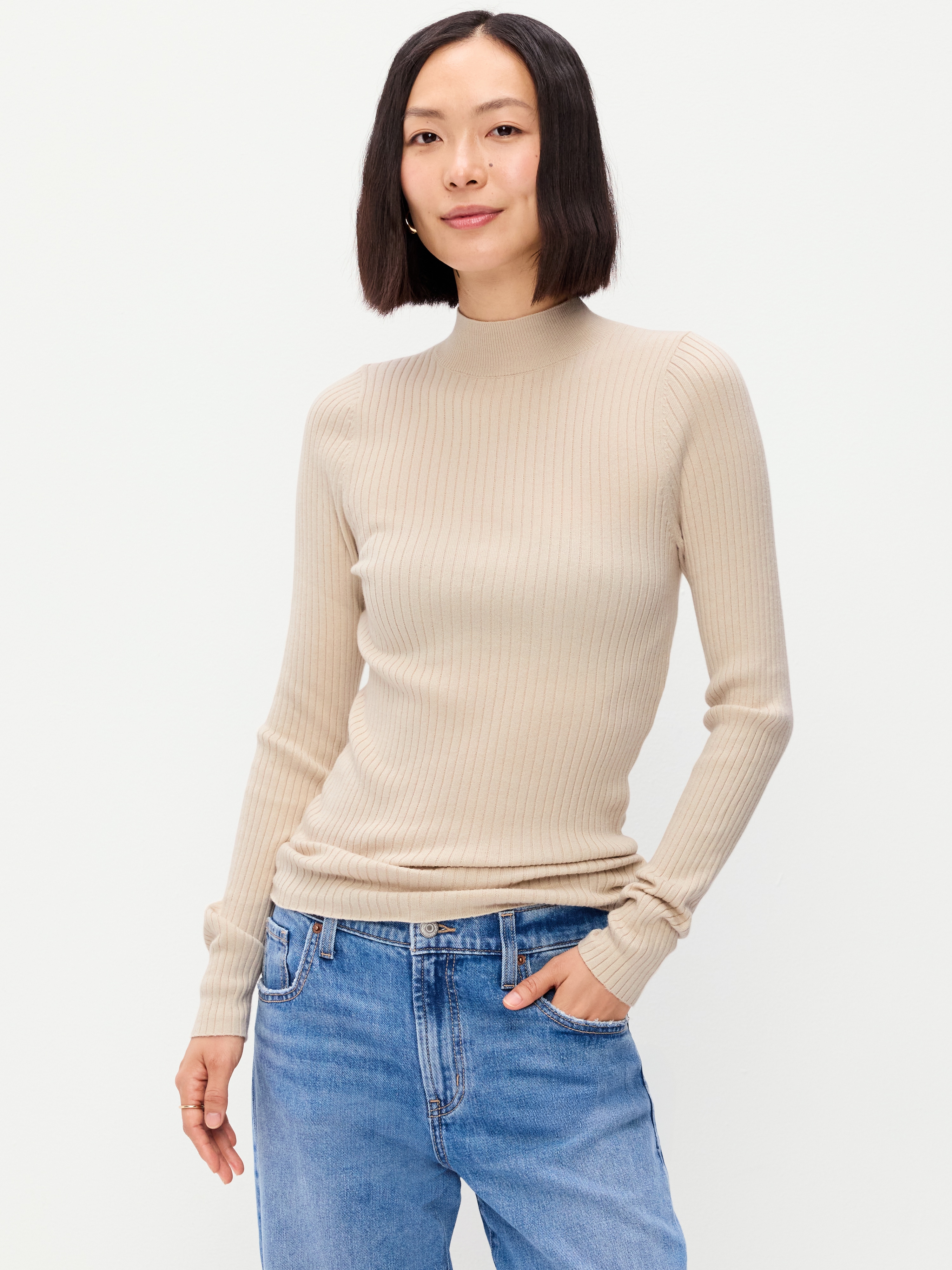 SoSoft Lite Ribbed Mock-Neck Sweater - Wish Bone - 3
