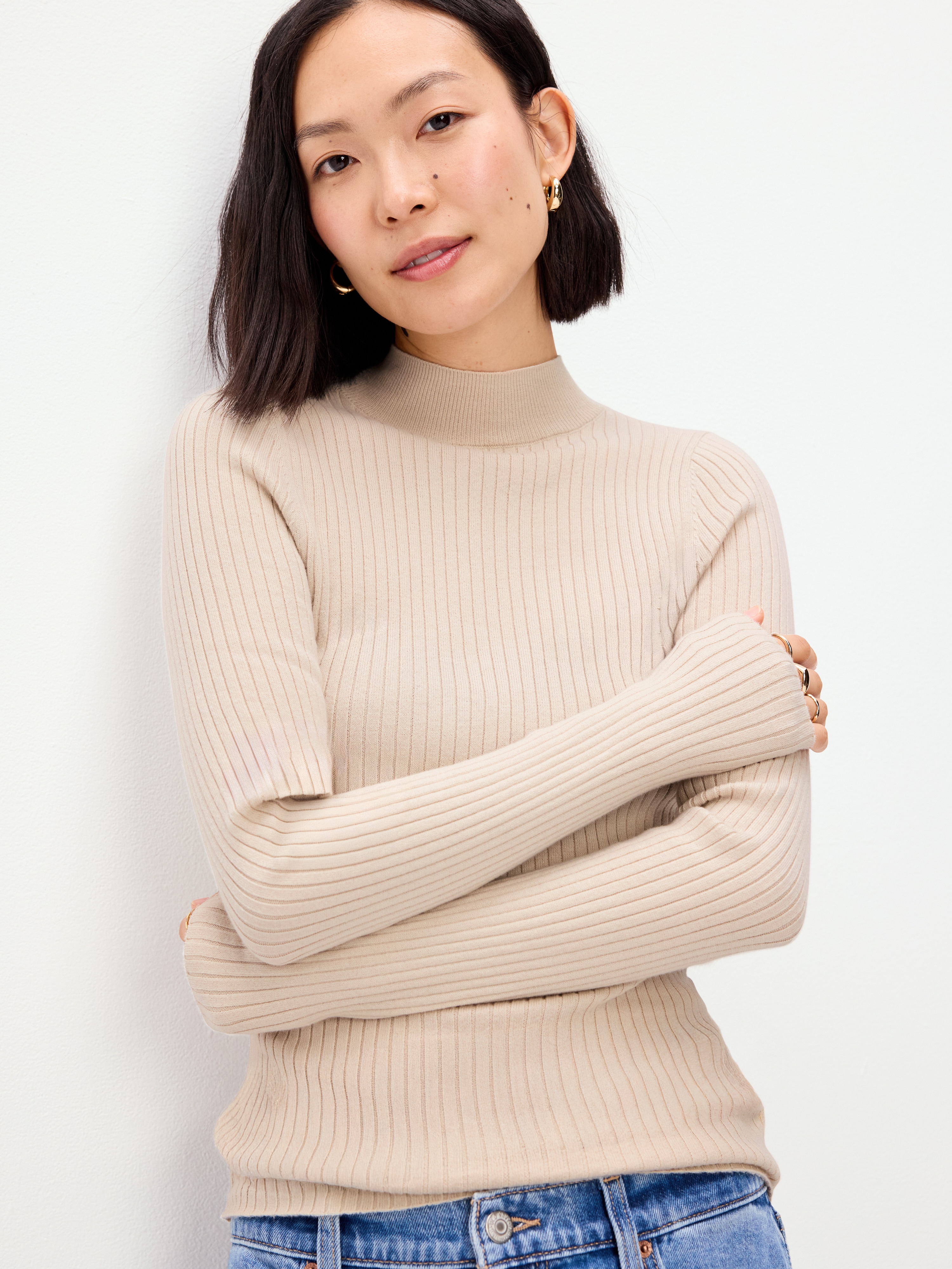 SoSoft Lite Ribbed Mock-Neck Sweater - Wish Bone - 1