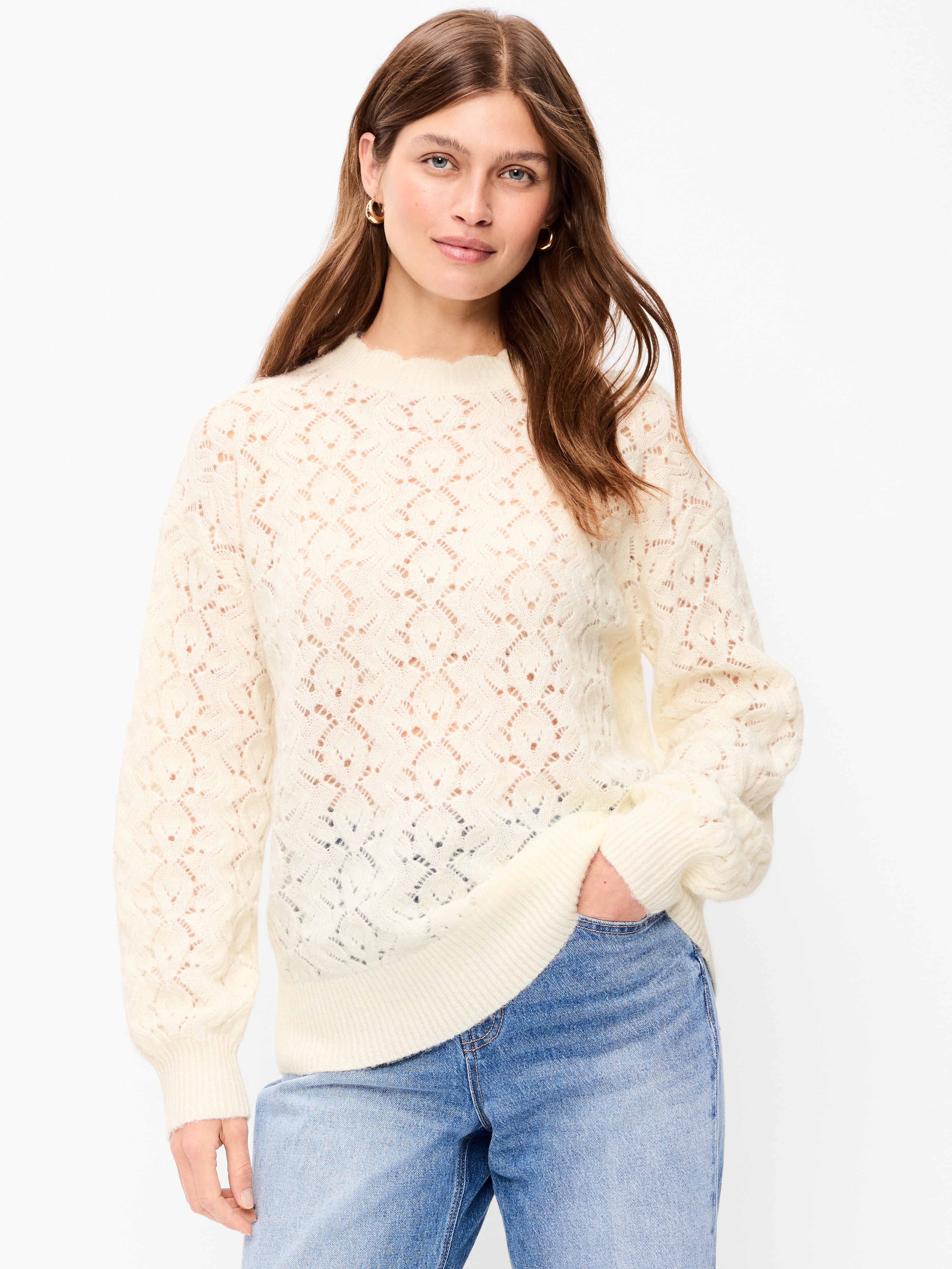 Wool-Blend Crew-Neck Tunic Sweater - Creme De La Creme - 3