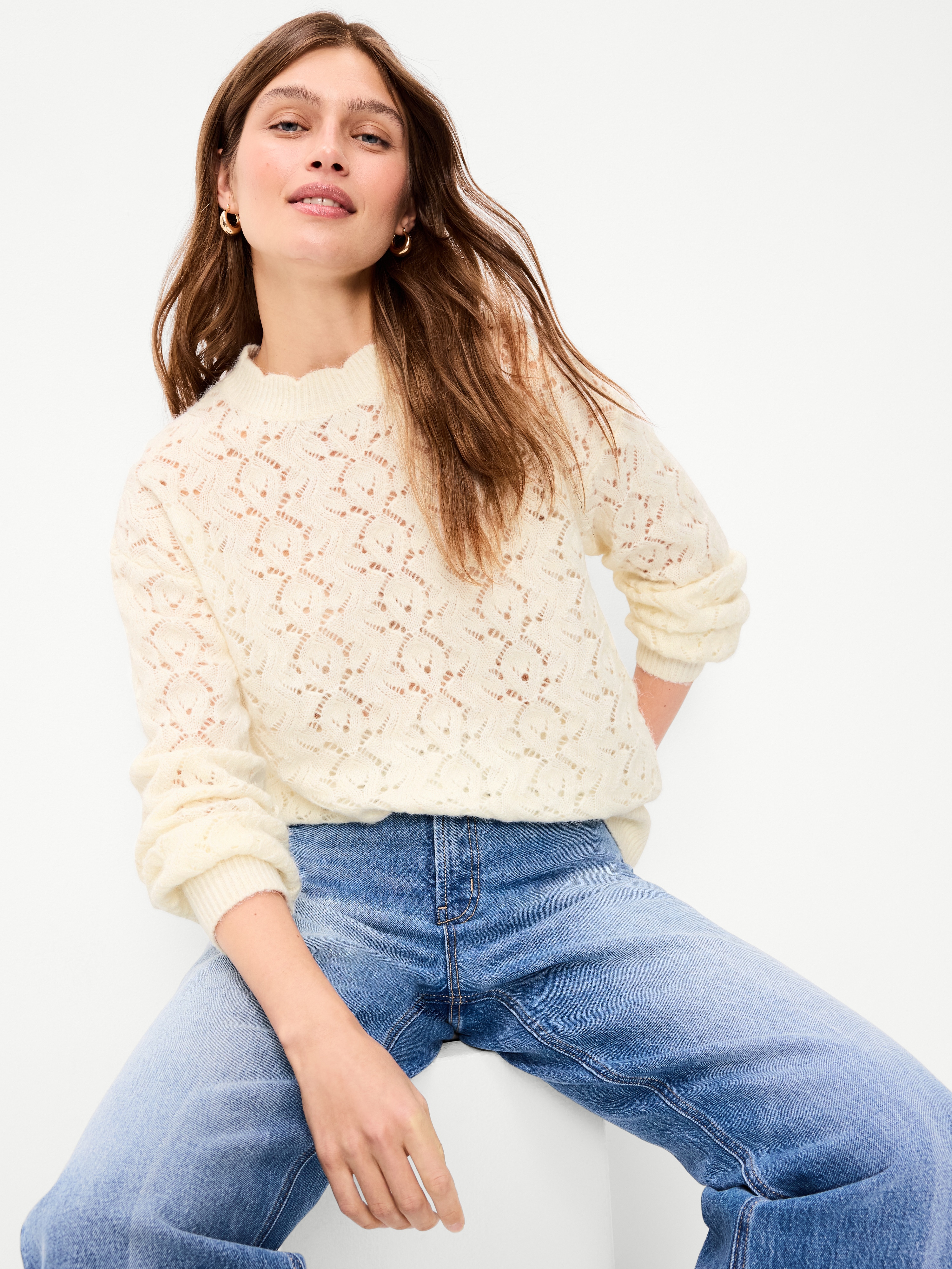 Wool-Blend Crew-Neck Tunic Sweater - Creme De La Creme - 1