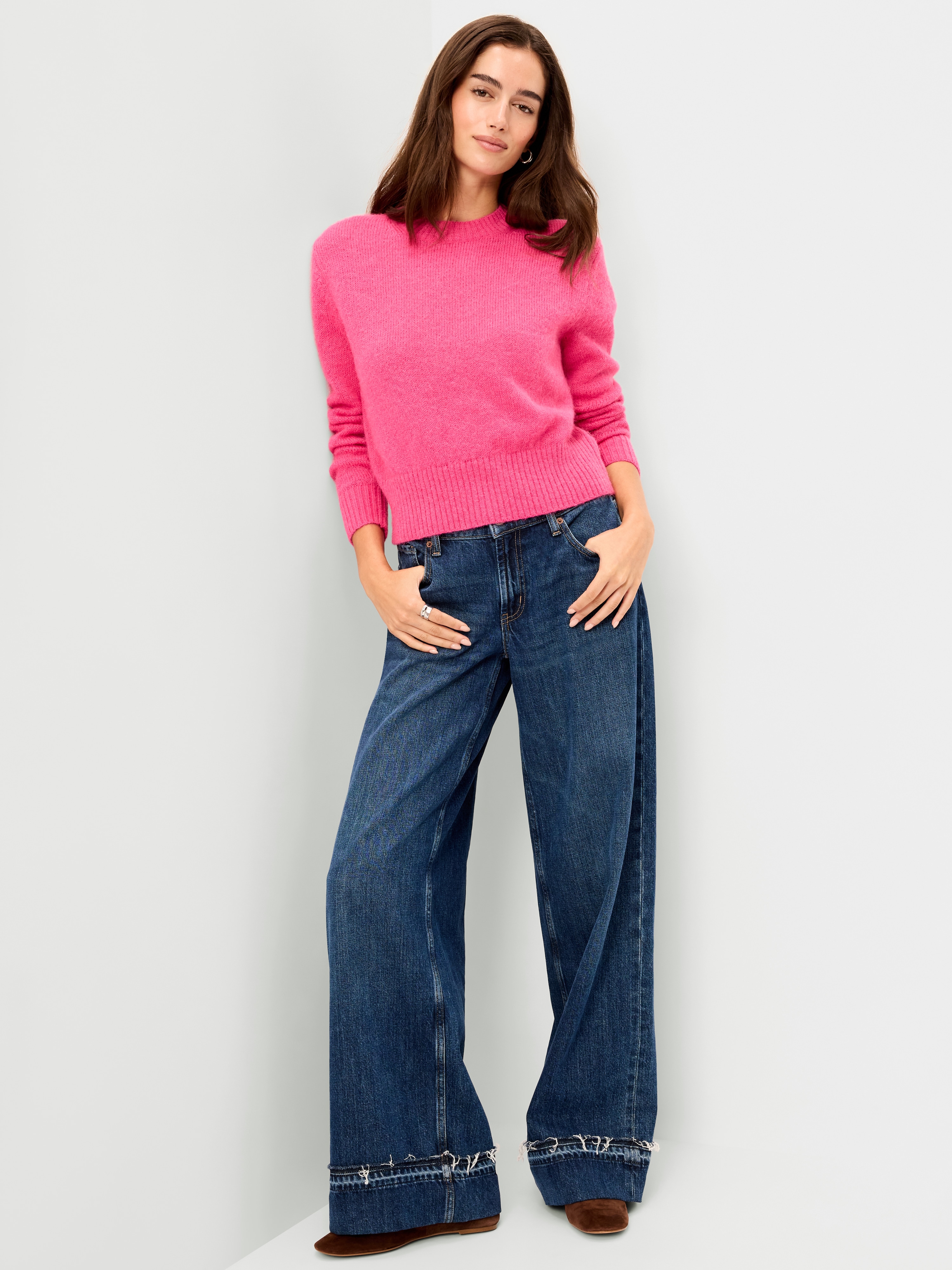 Shrunken Cozy Wool-Blend Crew-Neck Sweater - For Our Fuchsia - 3