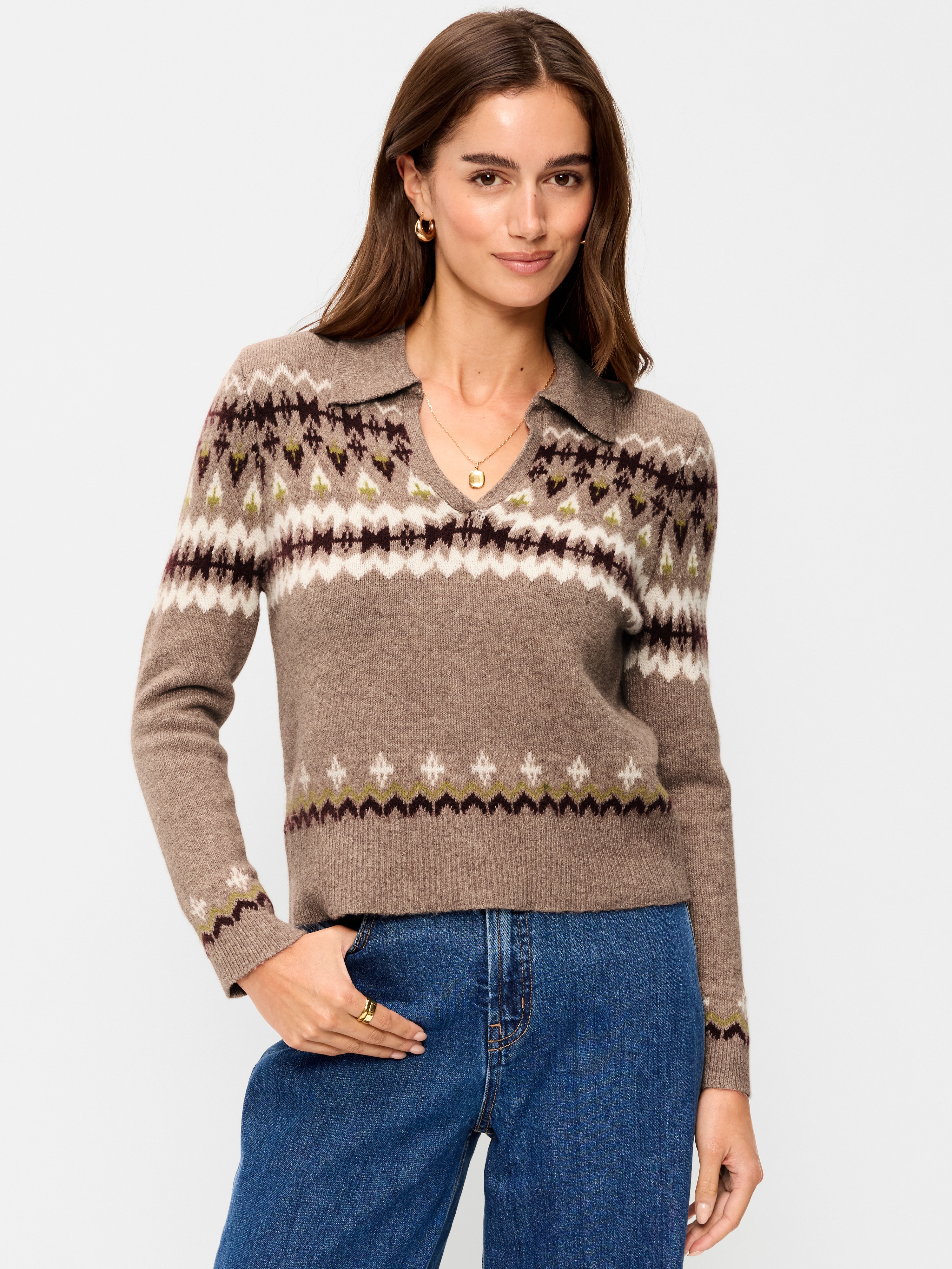 SoSoft Cropped Long-Sleeve Sweater - Neutral Fair Isle - 1