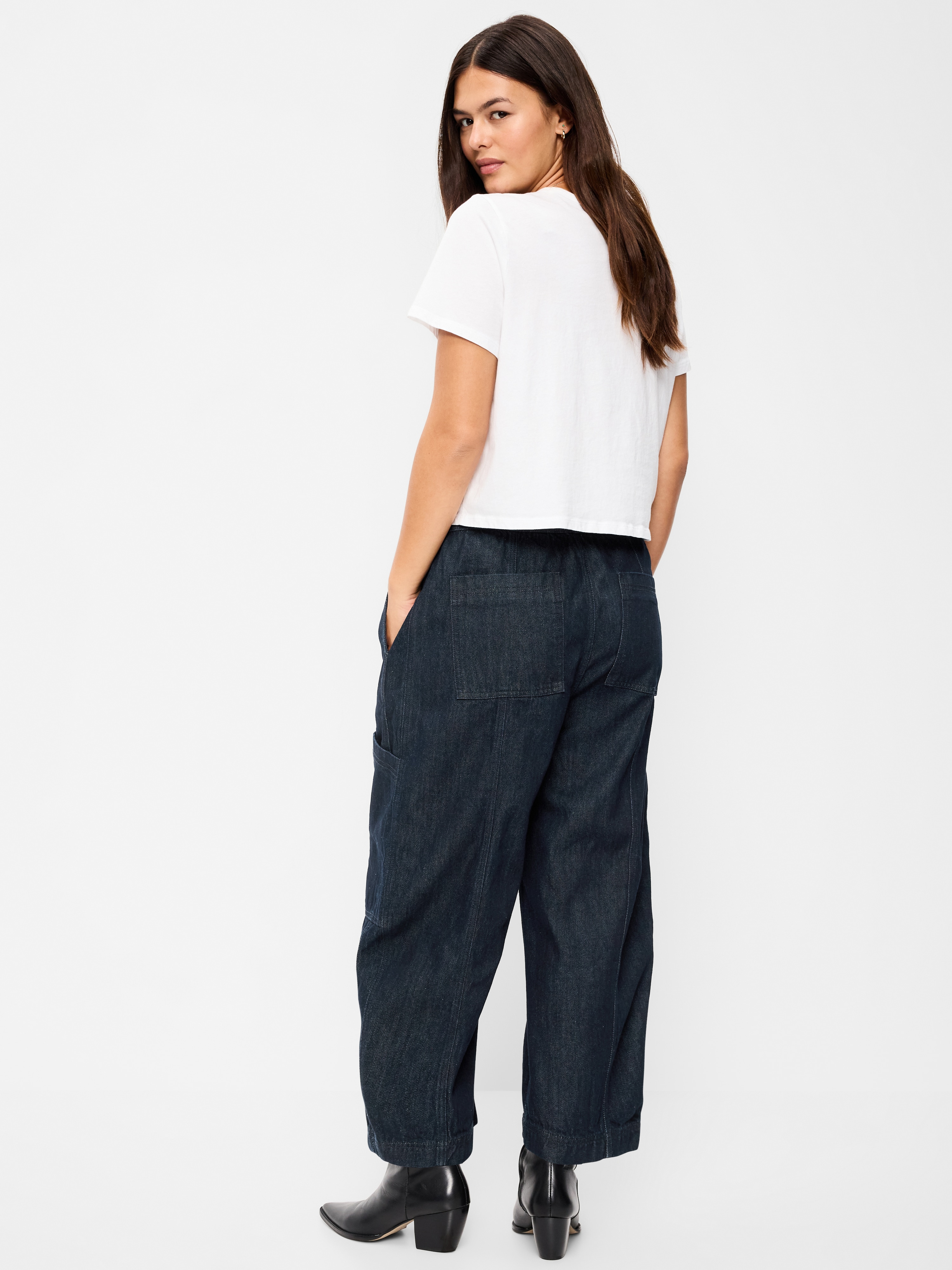 Mid-Rise Barrel-Leg Utility Pants - Dark Wash - 6