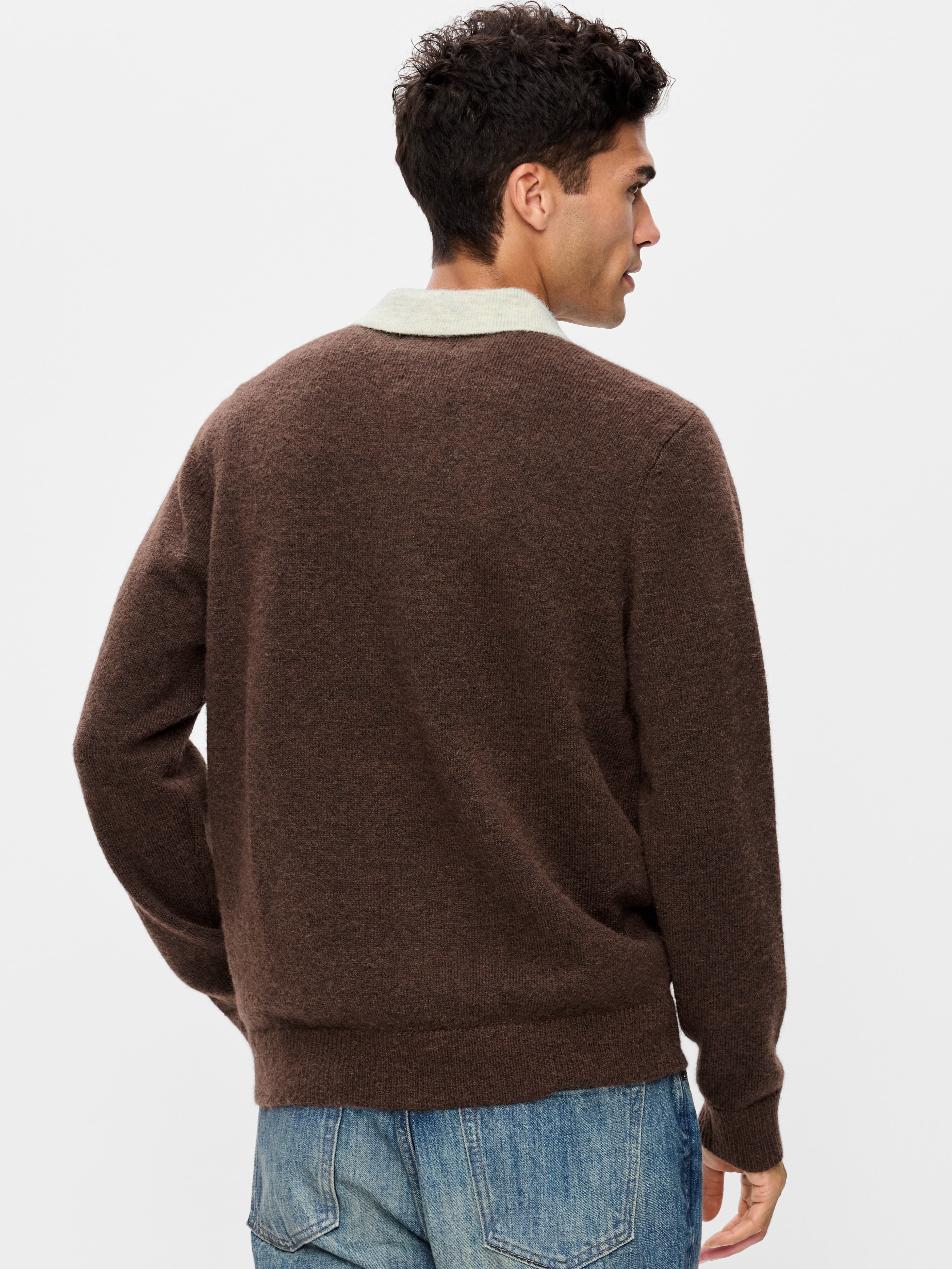 Long-Sleeve Wool-Blend Polo Sweater - Peppercorn - 2