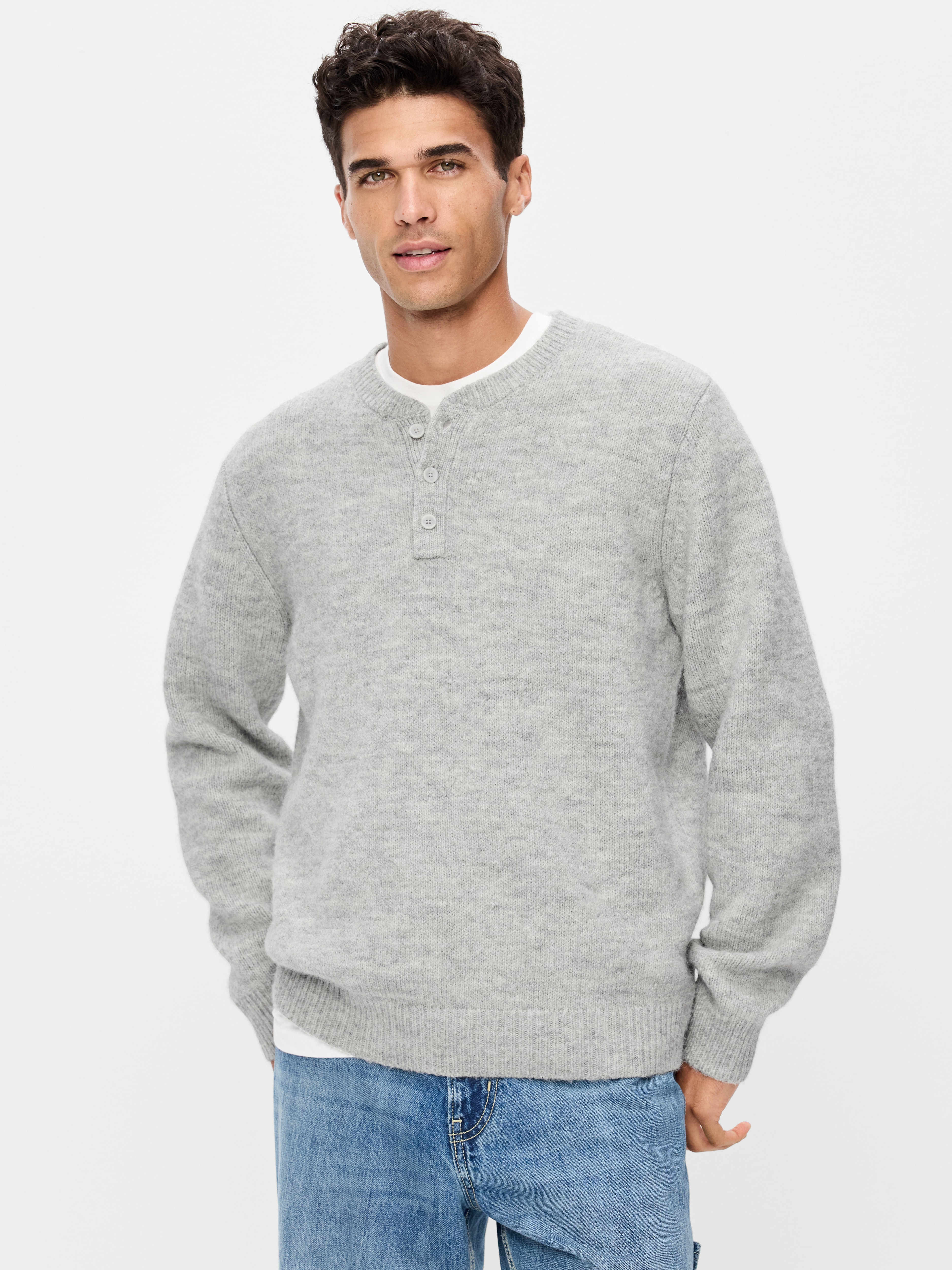 Wool-Blend Henley Sweater - Heather Gray - 1
