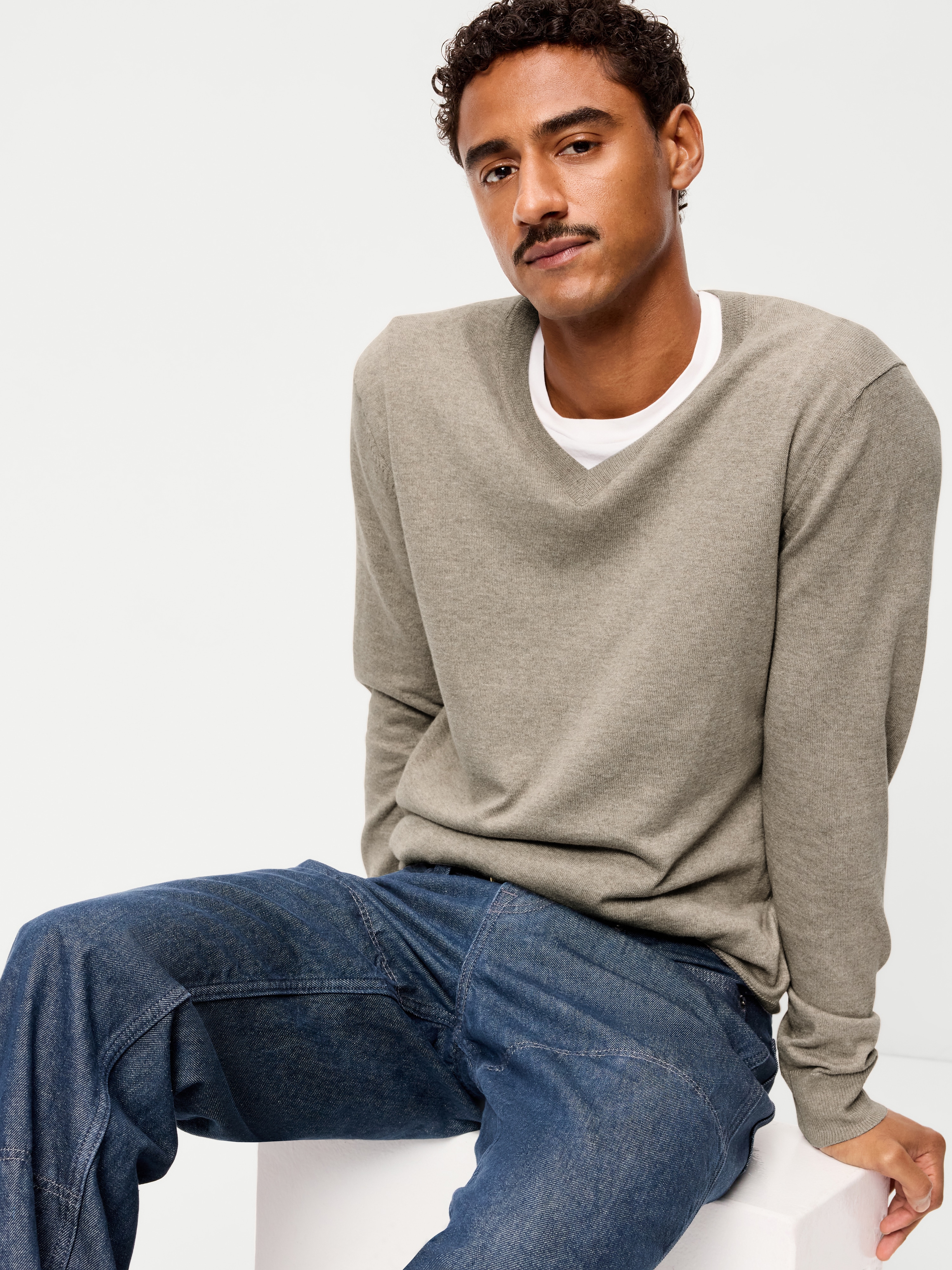 V-Neck Sweater - Tan Heather - 3