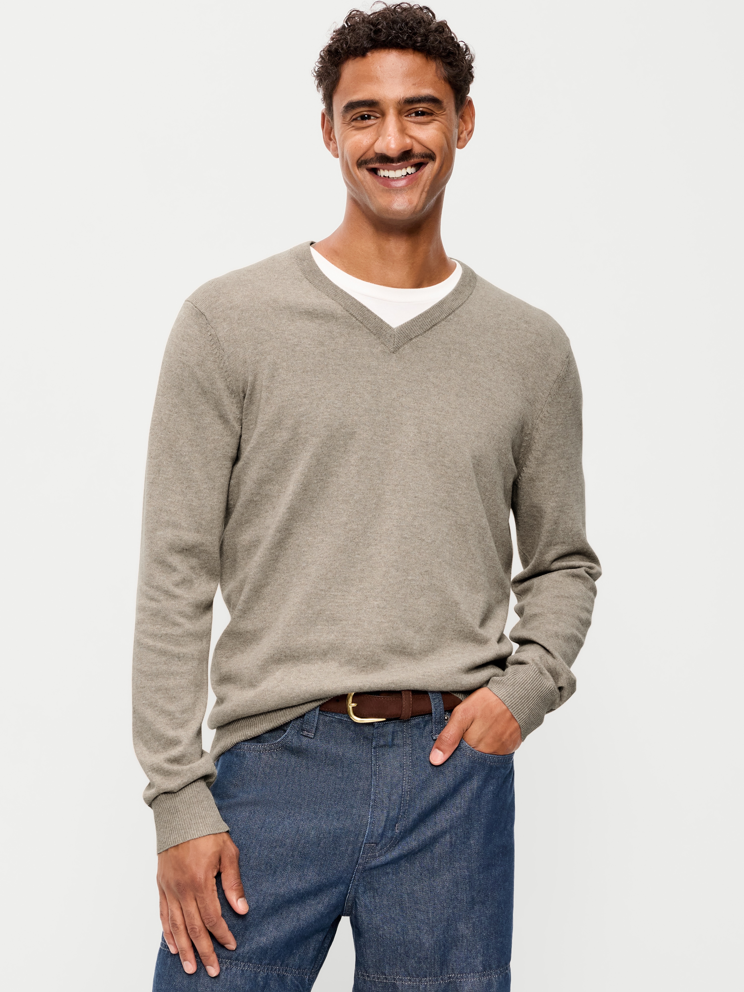 V-Neck Sweater - Tan Heather - 1