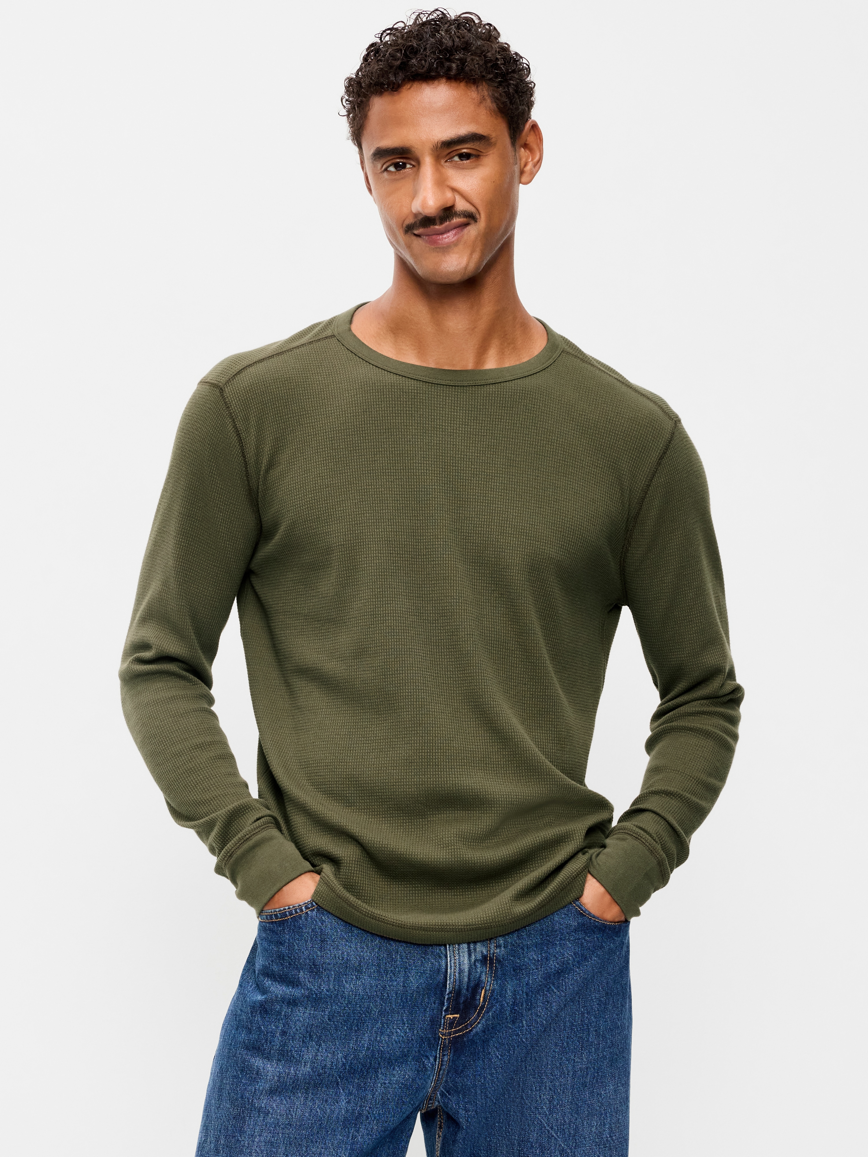 Crew-Neck Waffle T-Shirt - Heritage Green - 1