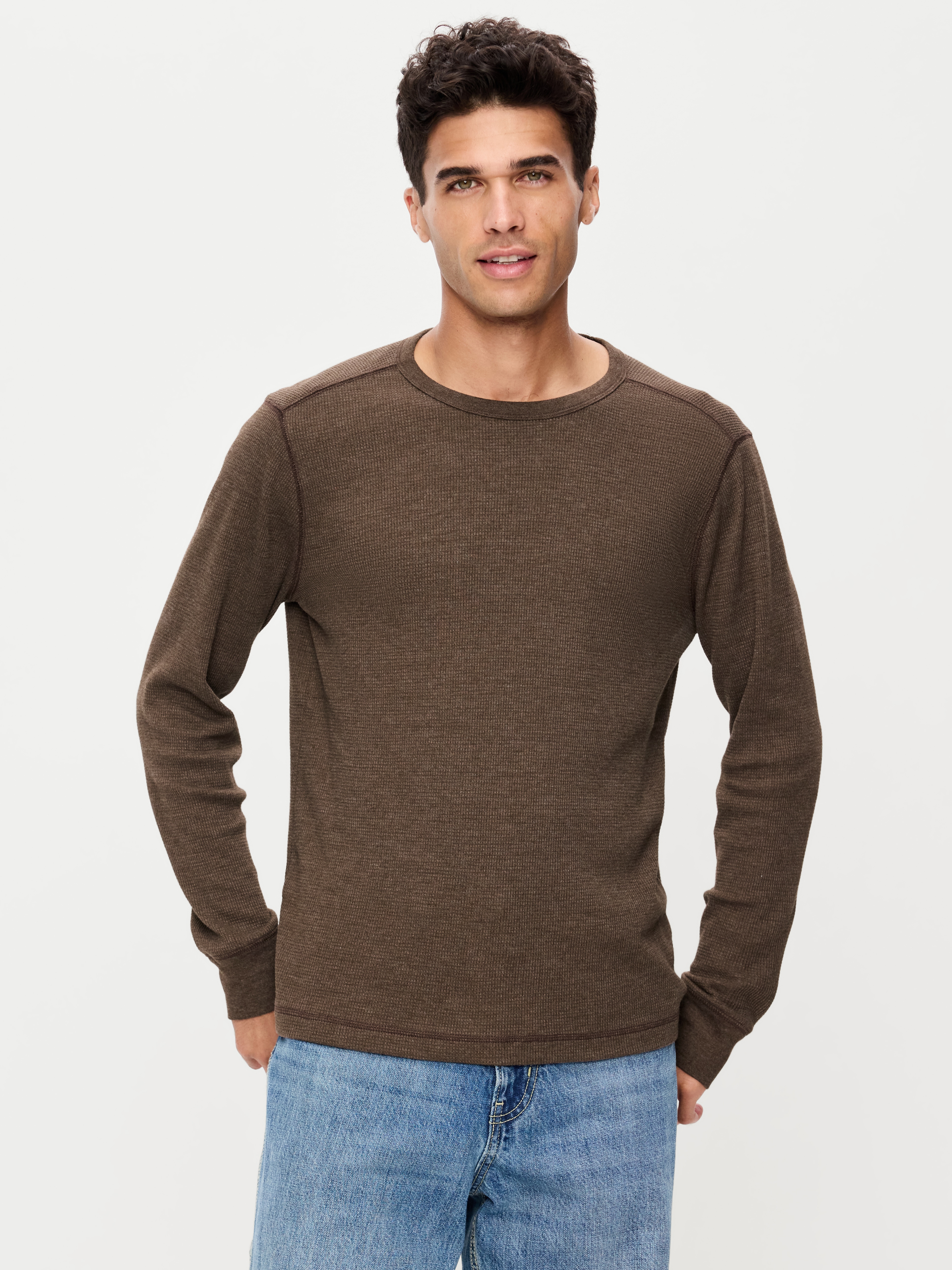 Crew-Neck Waffle T-Shirt - Dark Walnut - 1